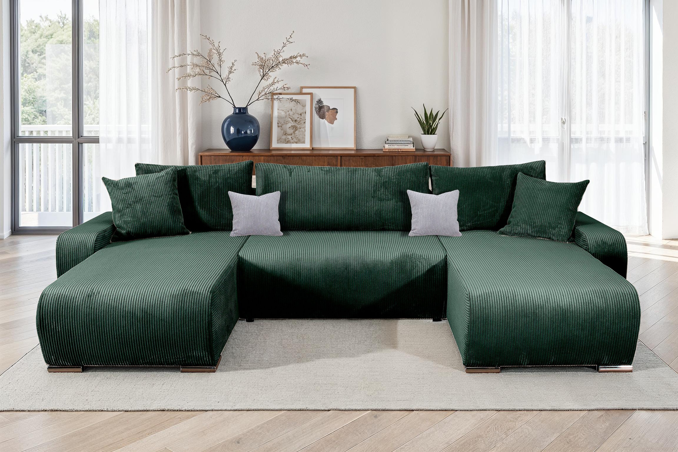 COLLECTION AB Wohnlandschaft »Paola U-Form«, mit Schlaffunktion, Stauraum, Zierkissen und Bonnellfederkern, Cord