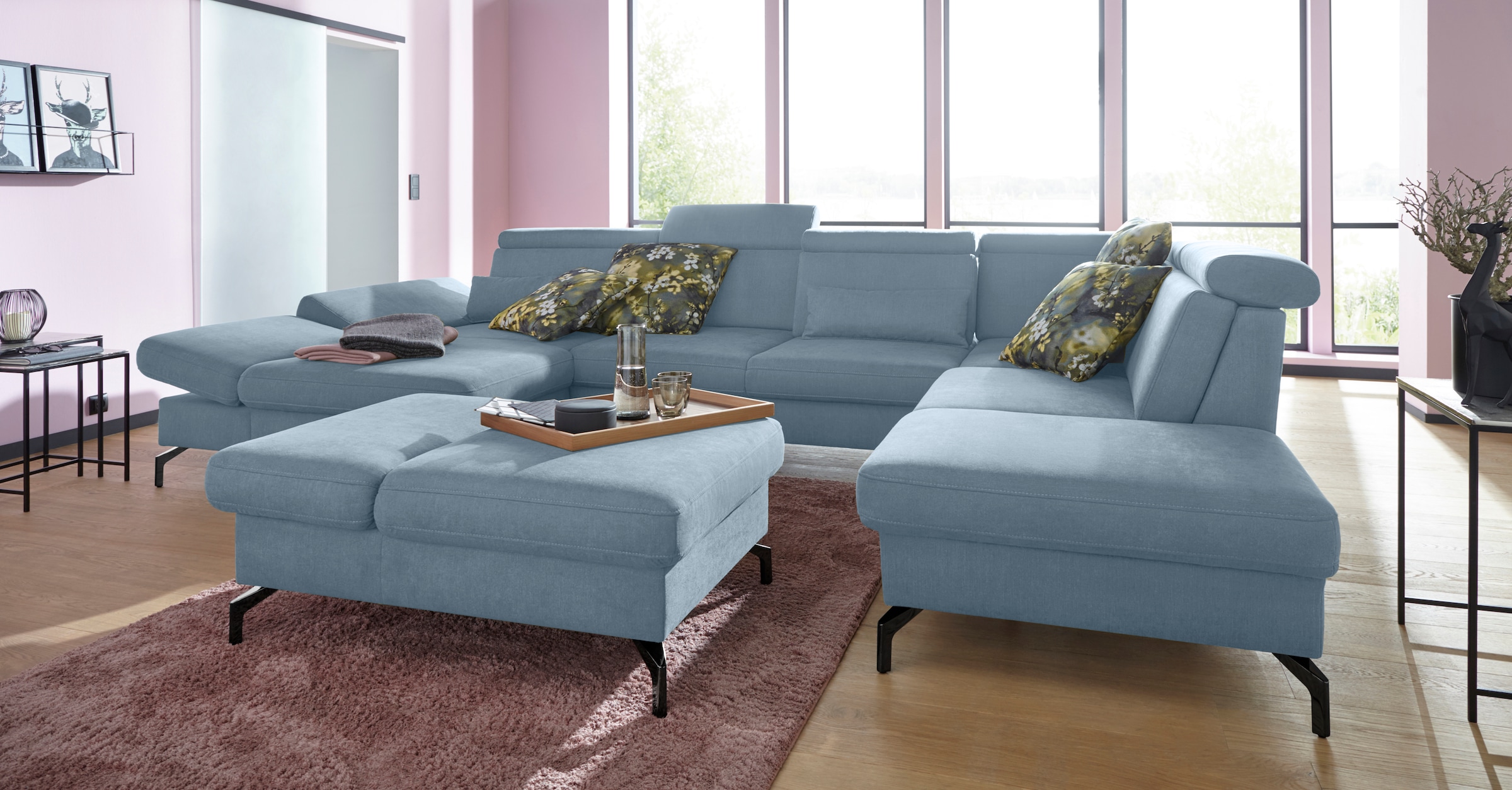 sit&more Wohnlandschaft »Brisbane U-Form«, Fußhöhe 15 cm, inklusive Sitztiefen-, Armteil- und Kopfteilverstellung