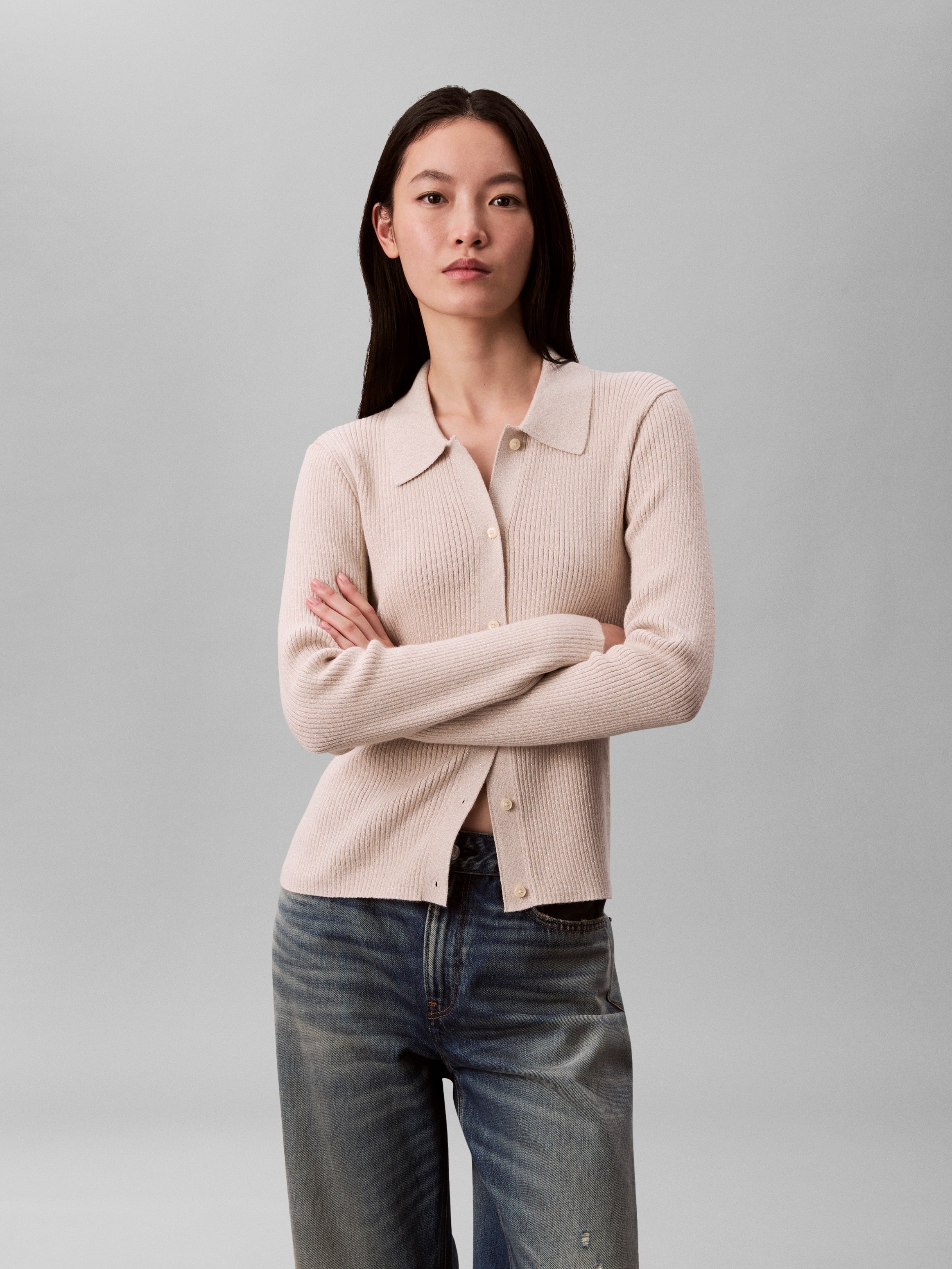 Calvin Klein Jeans Strickjacke Regular fit mit Glitzer und Rundhalsausschnitt