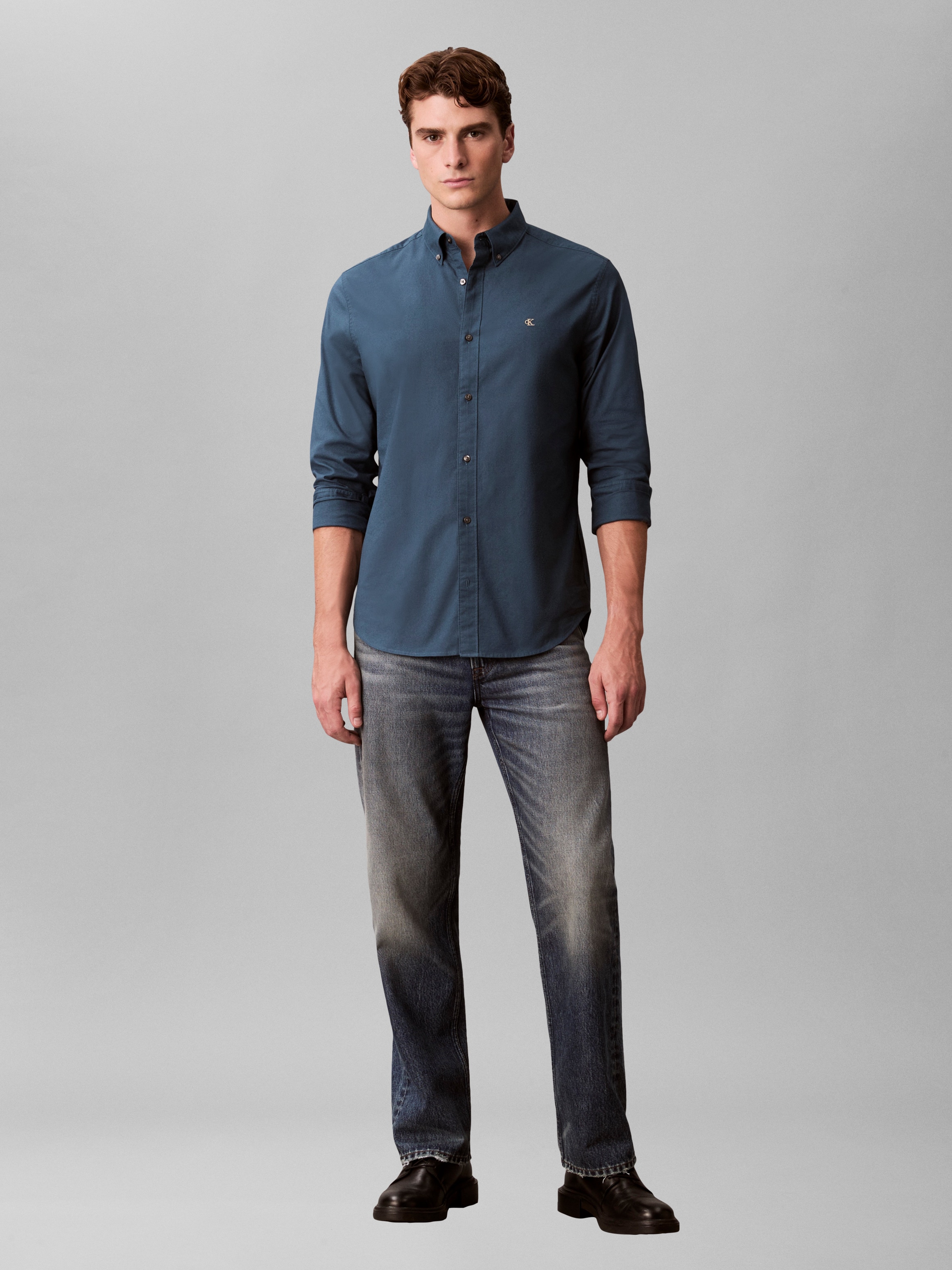 Calvin Klein Jeans Langarmhemd Button-Down-Kragen, Baumwoll-Stretch