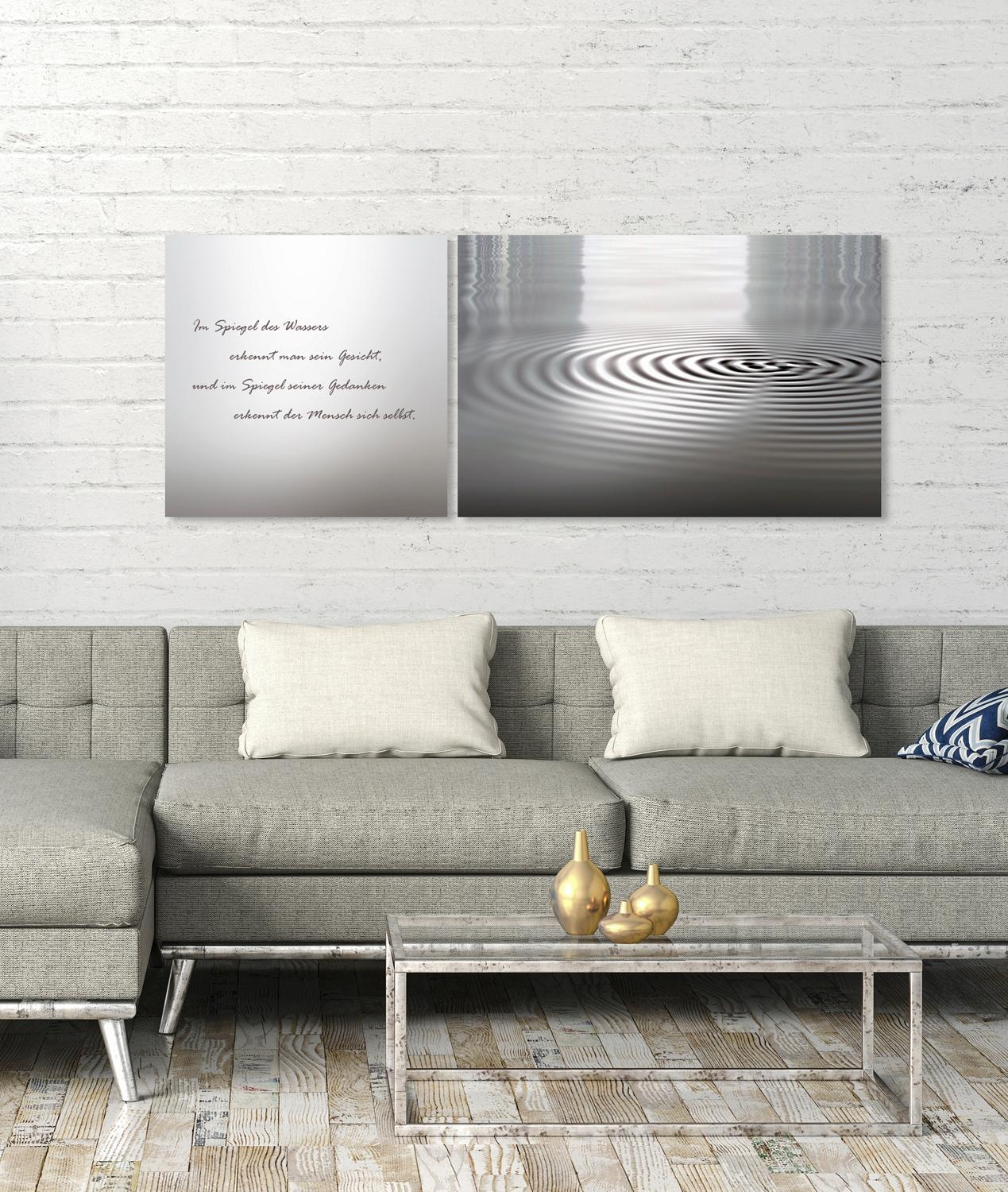 queence Leinwandbild »Wasser«, See-Stein-Kunst-Modern-Spa-Spa Bilder-Sprüche-Sprüche & Texte-Schriftzug-Schriftzüge-Liebessprüche, (Set), Premium-Leinwandstoff, Handarbeit aus Deutschland, Zitat, 2er Set