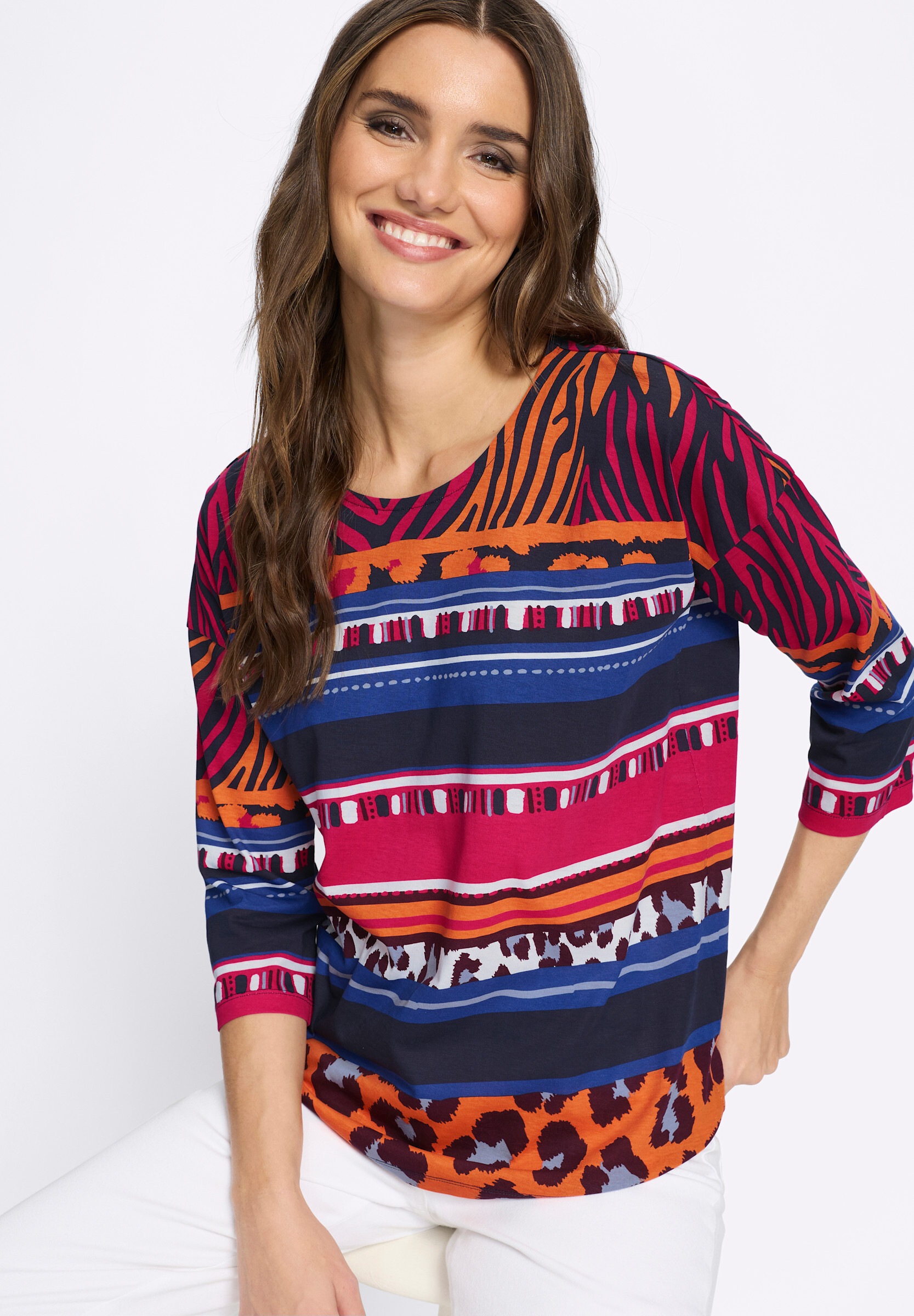 Sieh an! T-Shirt »3/4-Arm-Shirt 3/4-Arm-Shirt mit Animal-Streifen-Muster«