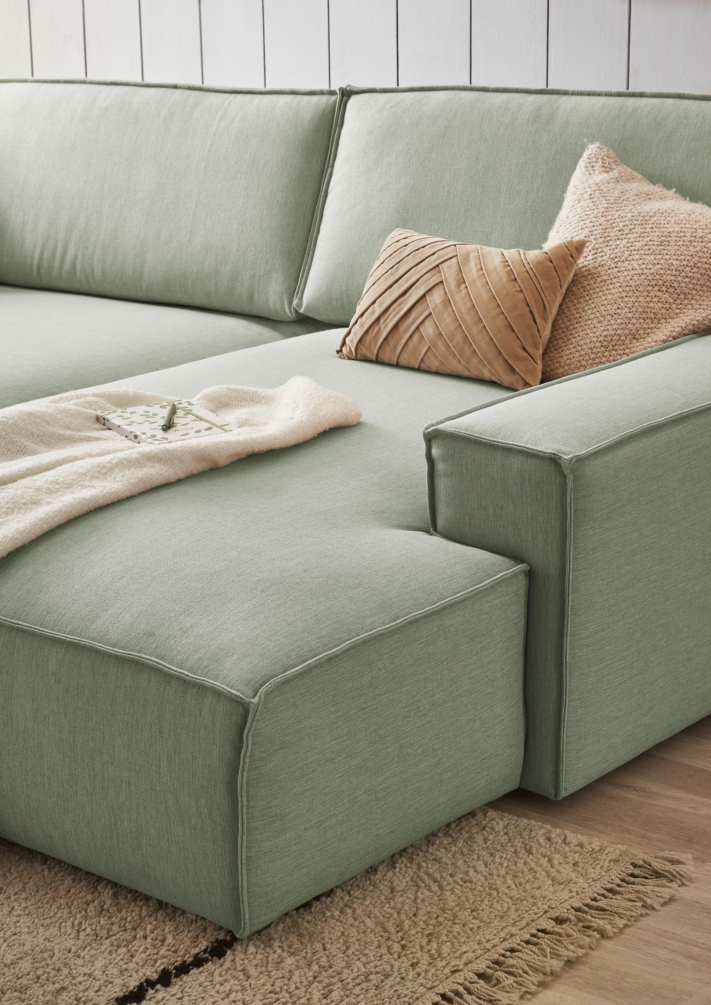 Home affaire Ecksofa »NEU: SHERWOOD XXL 284, Big-Sofa L-Form, tiefe Sitzfläche 95 cm, Cord«, Recamiere rechts/links, als Schlafsofa stellbar, Cord u. Leinenoptik