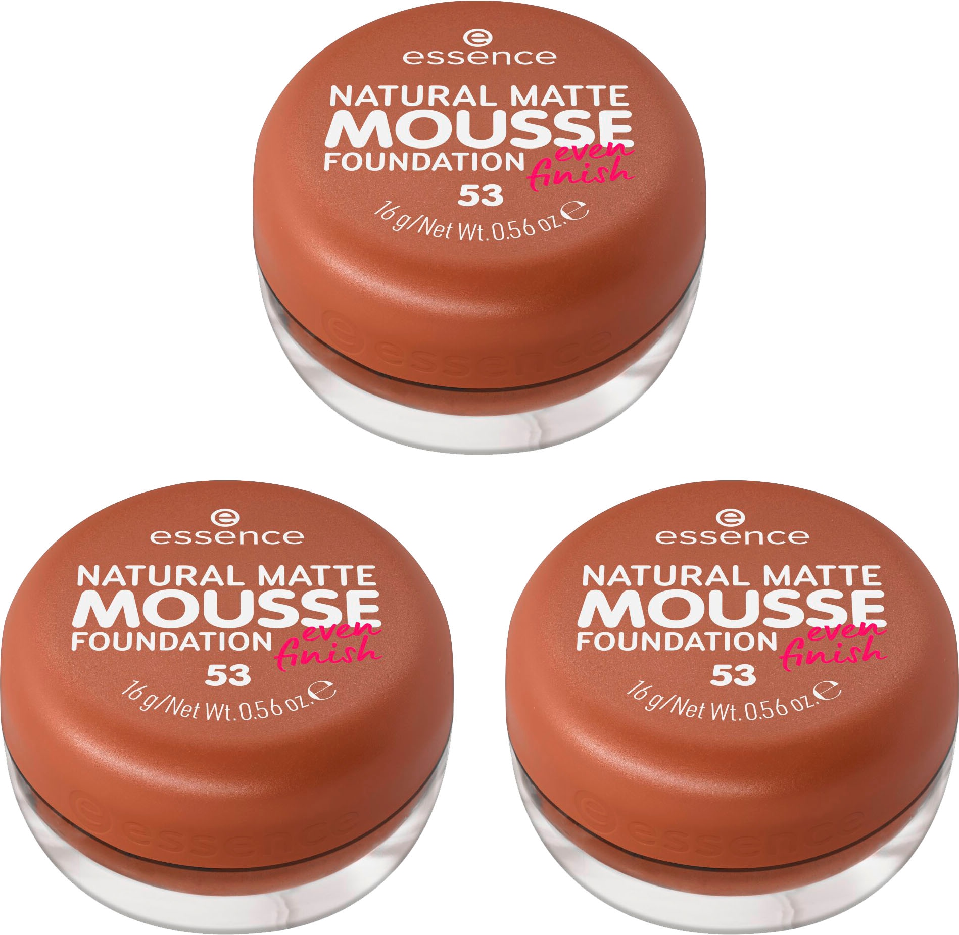 Essence Foundation »NATURAL MATTE MOUSSE FOUNDATION«, (3er Pack)