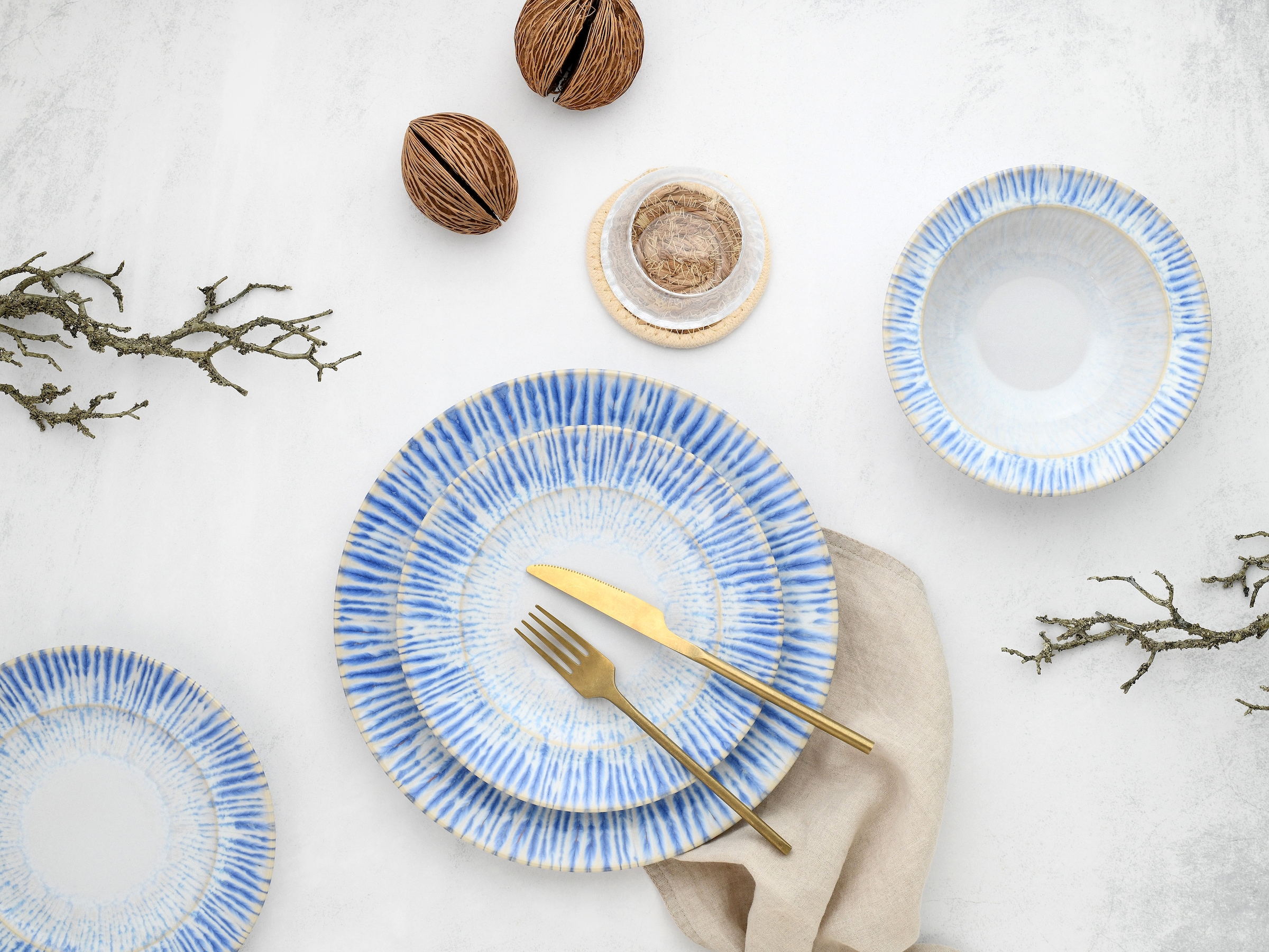 CreaTable Teller-Set »Rondo Summertime Blau, Tellerset 12-tlg« Maritim, Reaktivglasur