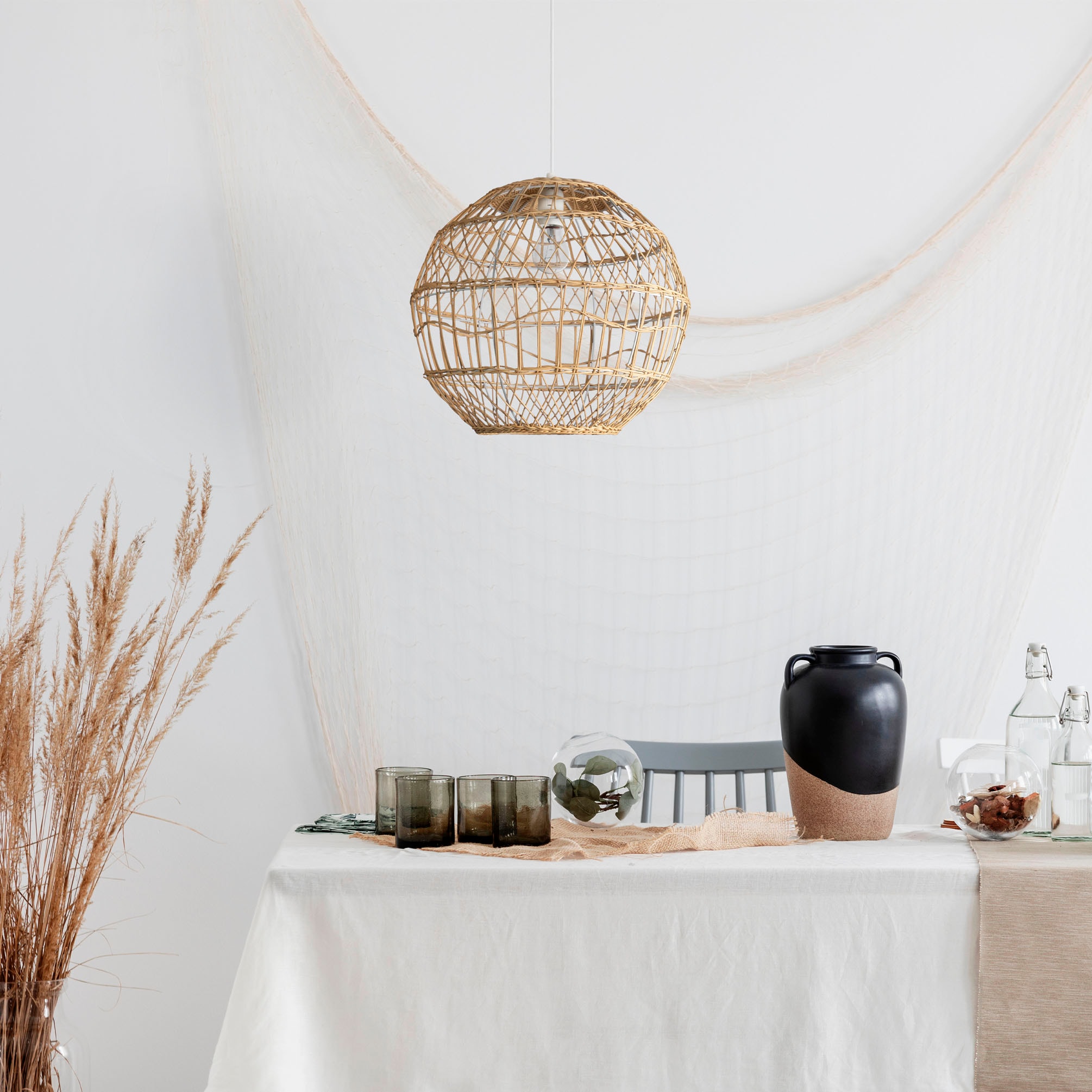 Paco Home Pendelleuchte »MAITE«, Leuchtmittel E27 | ohne Leuchtmittel, Rattan Hängeleuchte Korblampe Rund E27 Boho Stil Modern Wohnzimmer