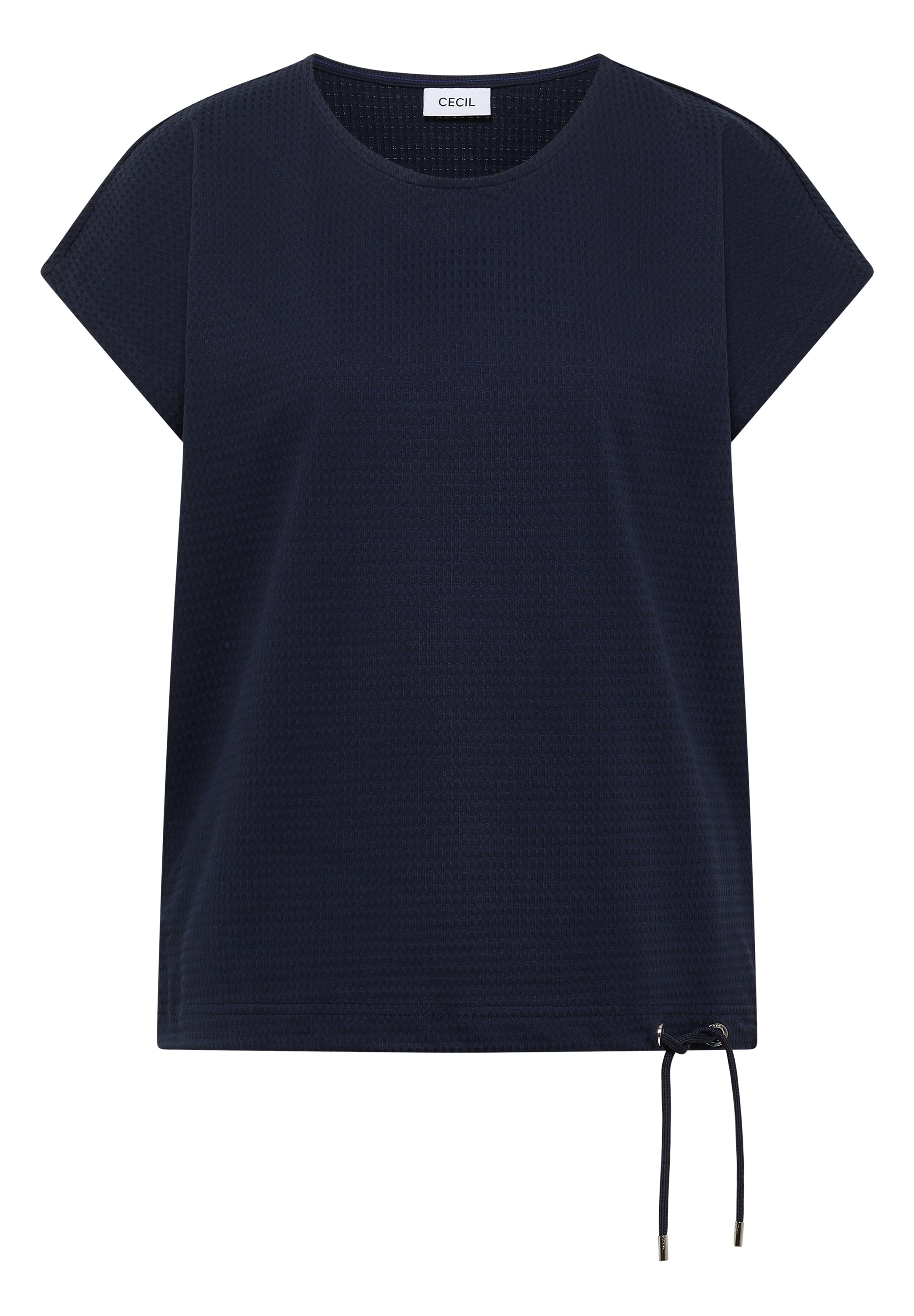 Cecil T-Shirt Sommershirt mit Waffel-Struktur, Baumwollmix, Kordelzug am Saum