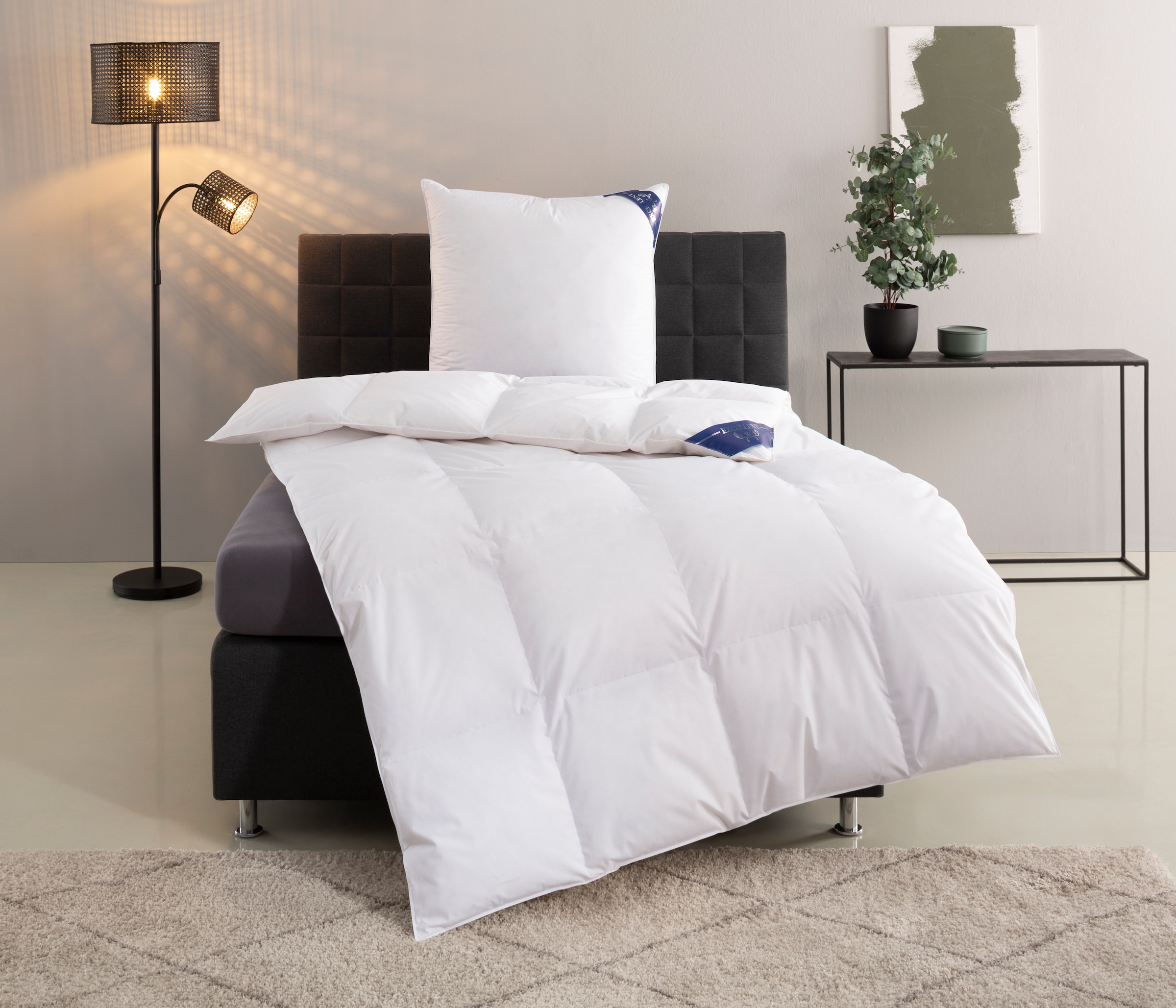 Excellent Daunenbettdecke + 3-Kammer-Kopfkissen »Venedig, 2-tlg, hergestellt in Deutschland, verschiedene Größen«, (Spar-Set, 2-Tlg.), Decke mit Kissen,Set, Sommer, Winter, Bettdecke 135x200 cm, 155x220 cm