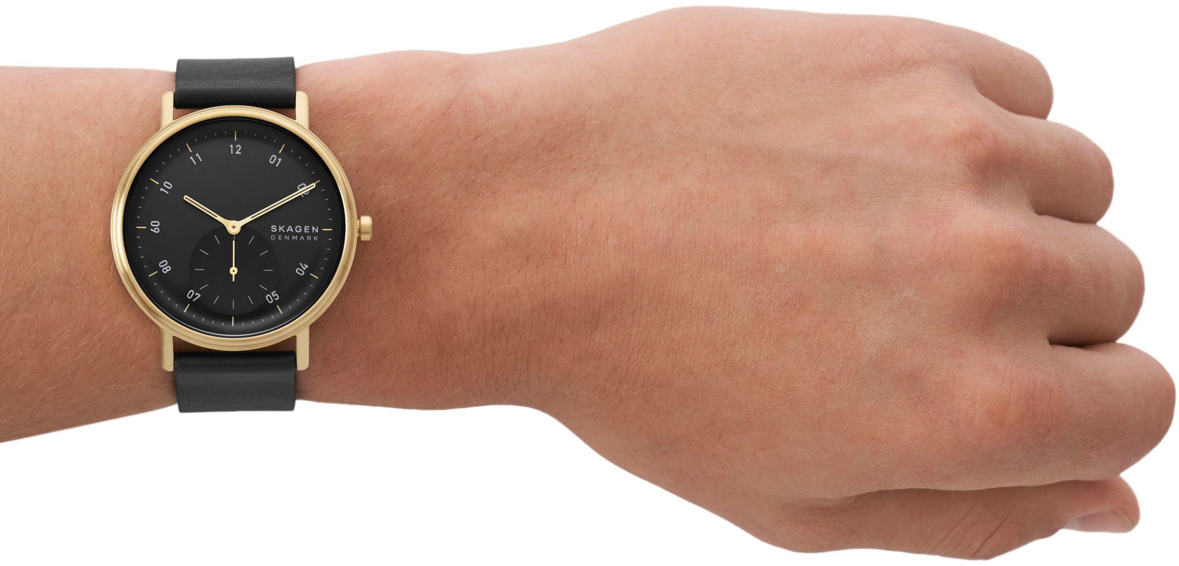 Skagen Quarzuhr »KUPPEL«, Armbanduhr, Herrenuhr, analog, dezentrale Sekunde, Lederarmband
