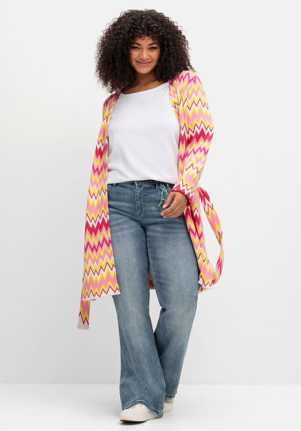 Sheego Longstrickjacke »Lange Strickjacke im Zickzack-Jacquardmuster«