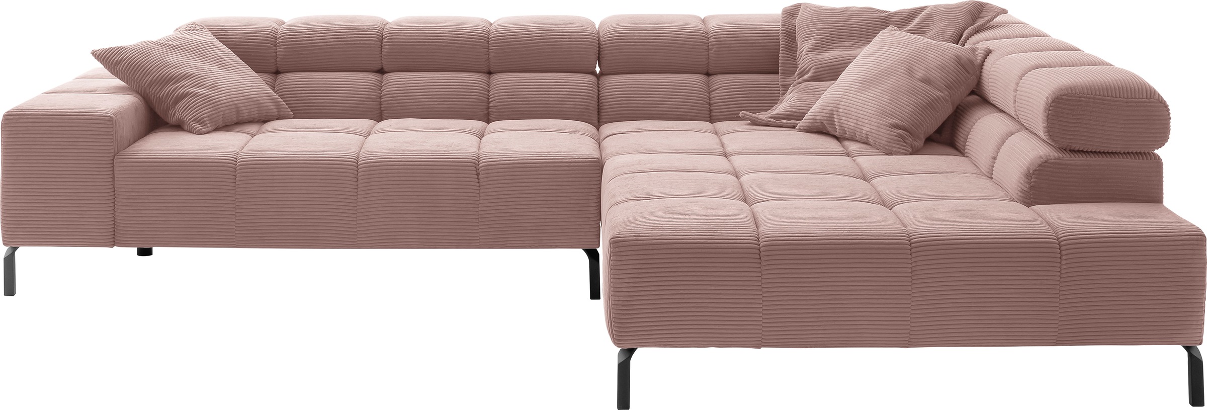 INOSIGN Ecksofa »Ancona New, wahlweise motorische Sitztiefenverstellung, auch in Cord«, feine Steppung, mit Kopfteilverstellung, 3 Zierkissen, L-Form