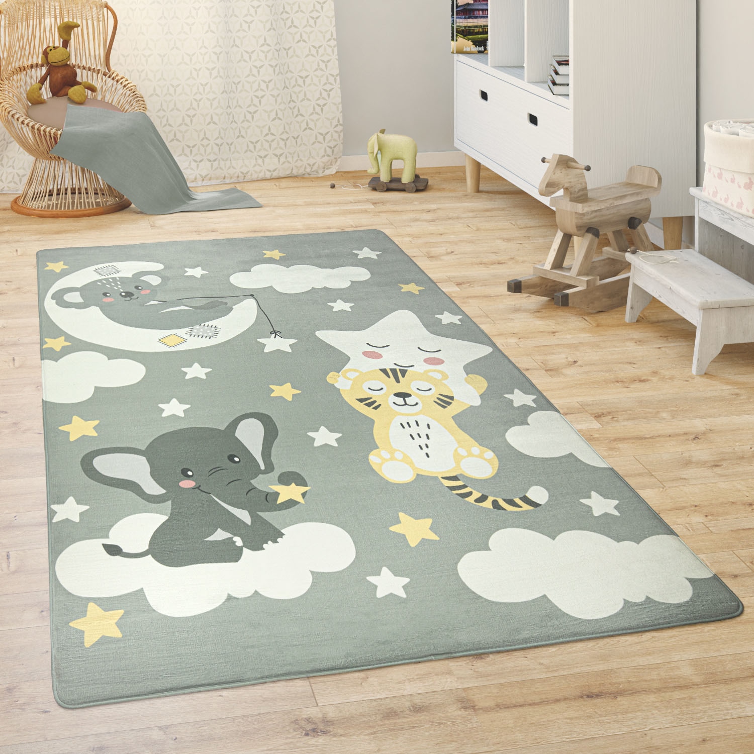 Paco Home Kinderteppich »Chicos 551«, rechteckig, 2 mm Höhe, Flachgewebe, niedliches Kinder Design, Motiv Tiere, Kinderzimmer