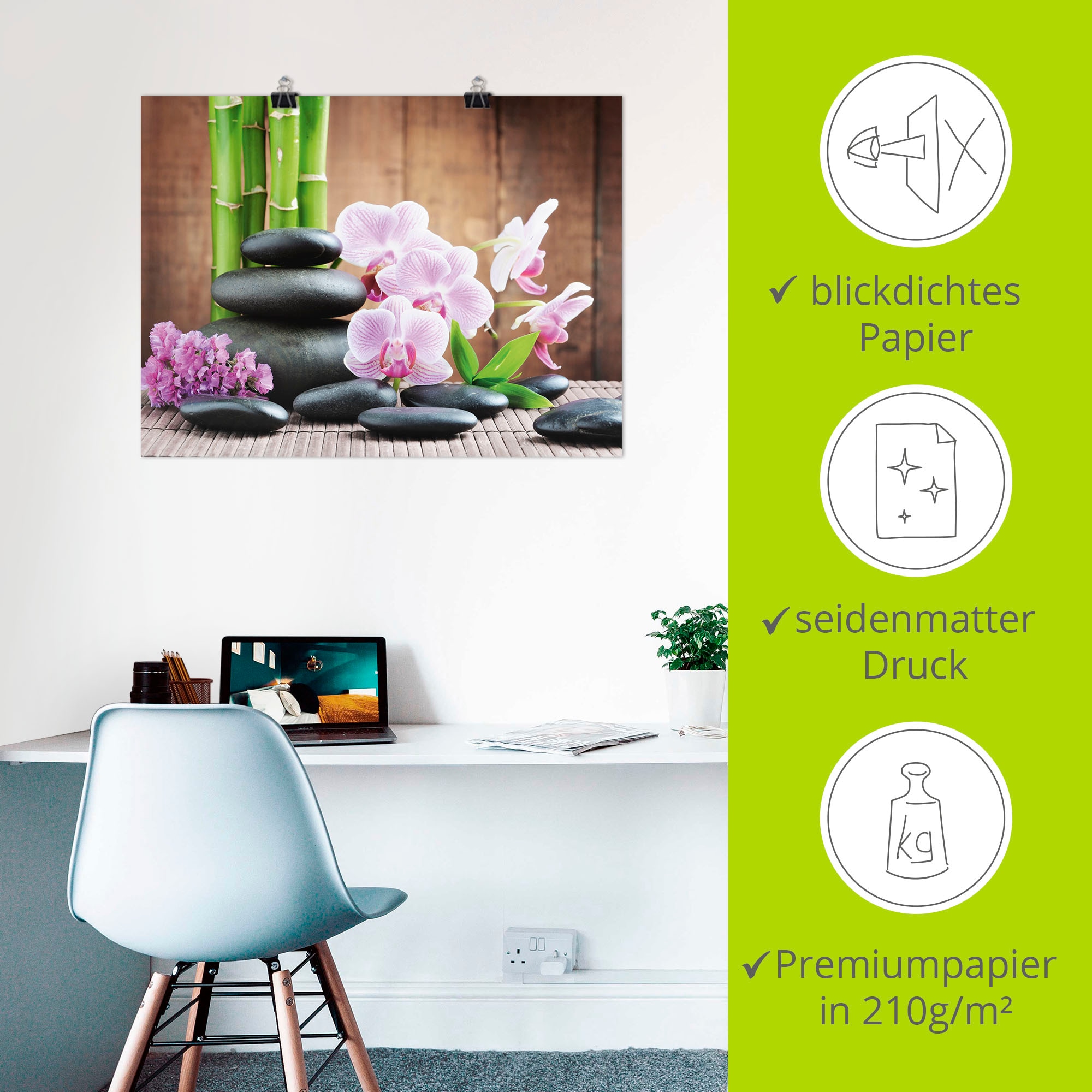 Artland Wandbild »Spa Konzept Zen Steinen Orchideen«, Zen, (1 St.), als Leinwandbild, Poster, Wandaufkleber in verschied. Größen