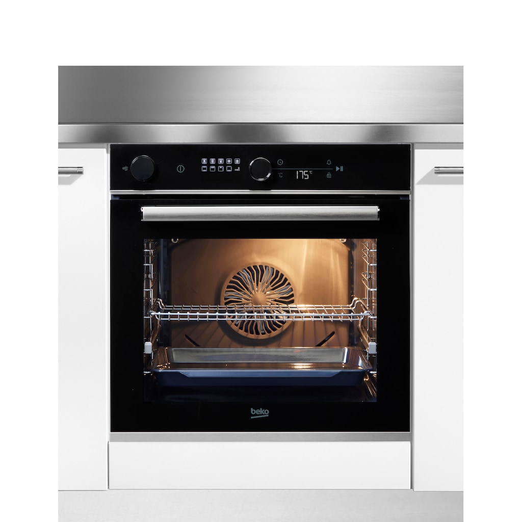 BEKO Einbaubackofen »BBIS13400XMSE«, BBIS13400XMSE, mit 1-fach-Teleskopauszug, SteamShine