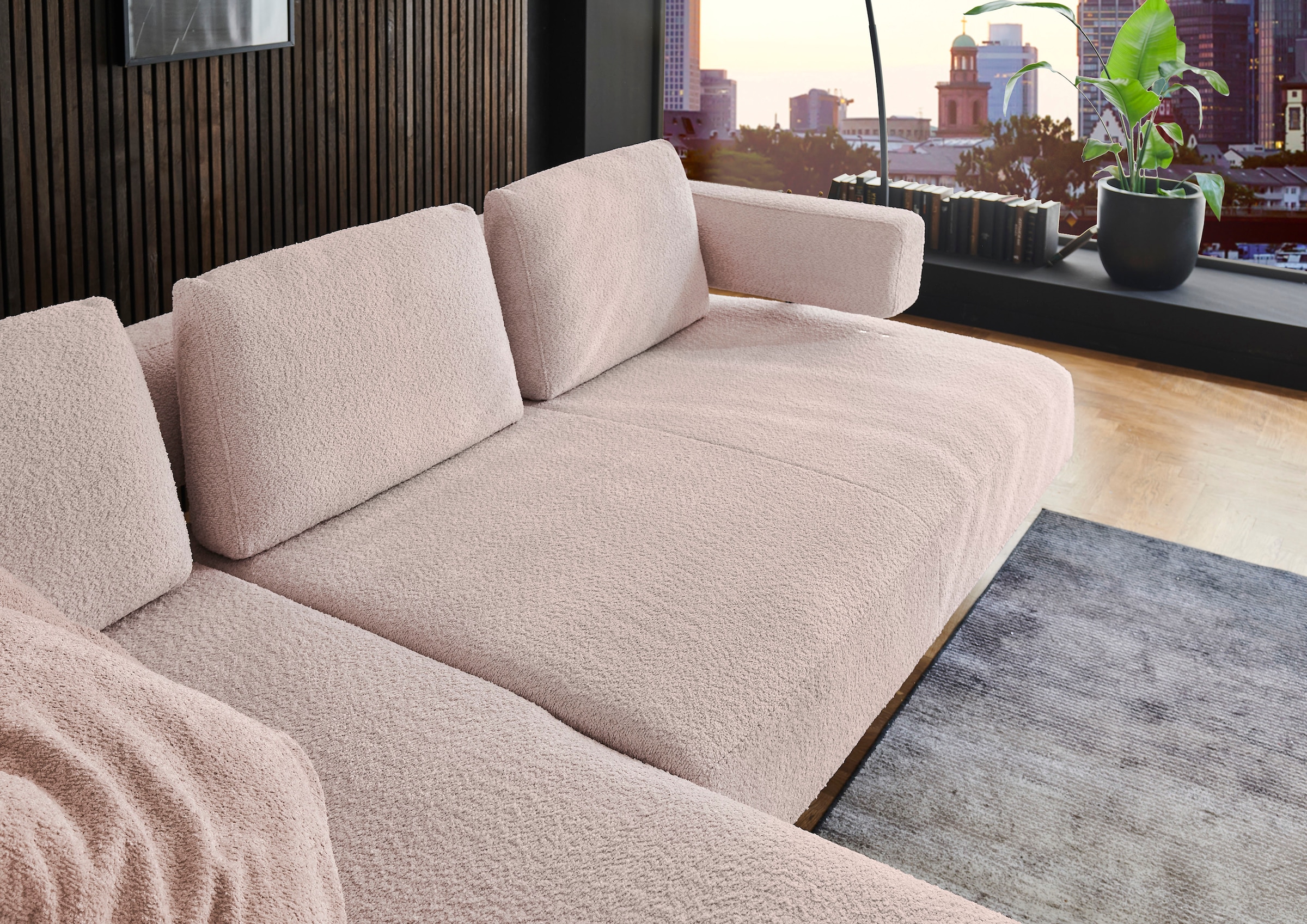 HUKLA Ecksofa »HU-HP18064 L-Form«, (Set), Optional mit motorischer Vorziehbank, stylische Reling
