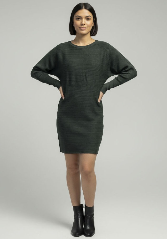 Laura Scott Strickkleid Ohne Taschen mit Fledermausärmeln und Rippstrick - NEUE KOLLEKTION
