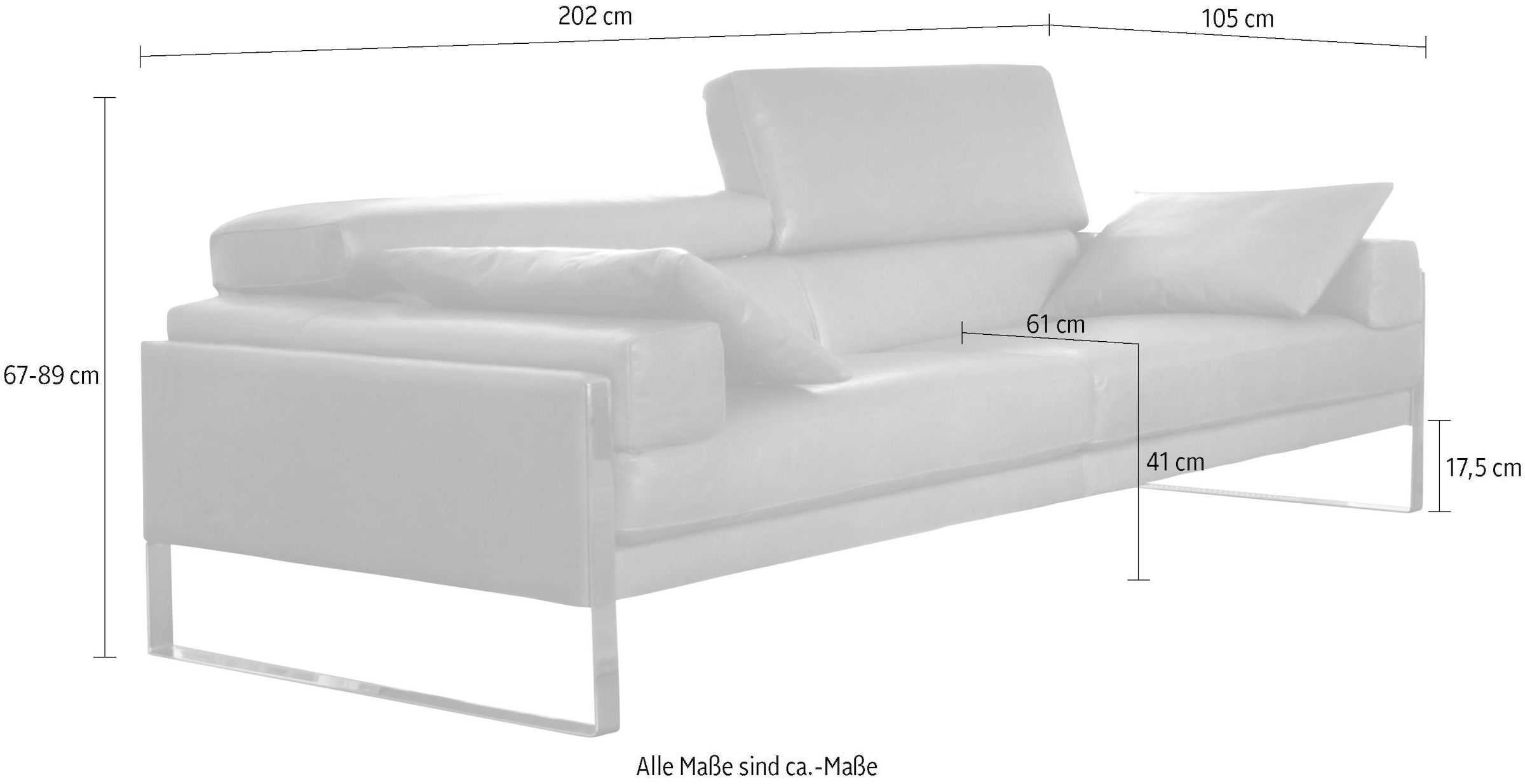 CALIA ITALIA 2,5-Sitzer »Romeo, Designsofa der Extraklasse mit tollem Sitzkomfort«, Designkufenfuß und hochwertigem Lederbezug