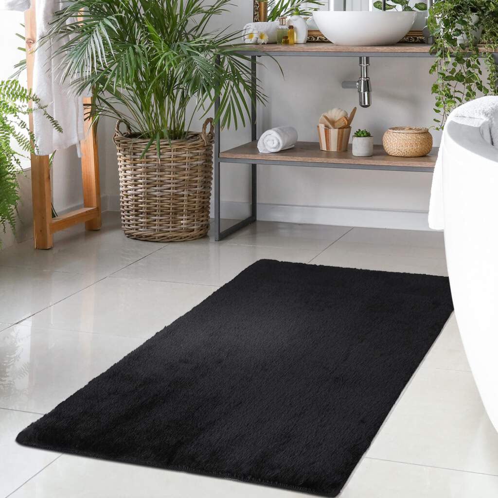 Carpet City Badematte »Topia Mats, Badteppich uni«, rutschhemmend beschichtet, strapazierfähig, Hochflor, Kaninchen Haptik, Polyester, Badezimmerteppich, waschbar