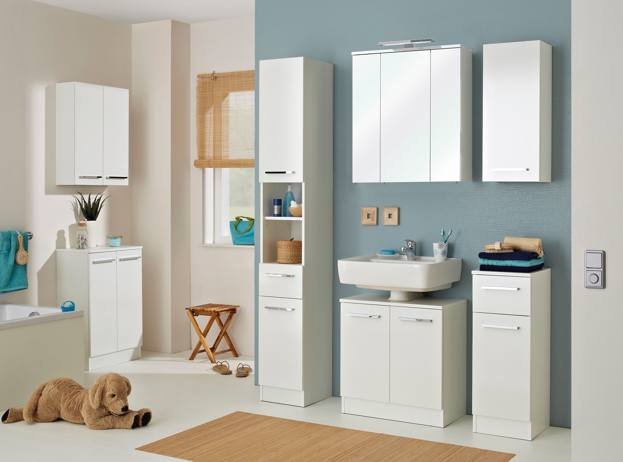 Saphir Unterschrank »Quickset 335 Badschrank, 2 Türen, 1 Einlegeboden, 50 cm breit«, Badezimmer-Unterschrank, Weiß Glanz, Griffe in Chrom Glanz