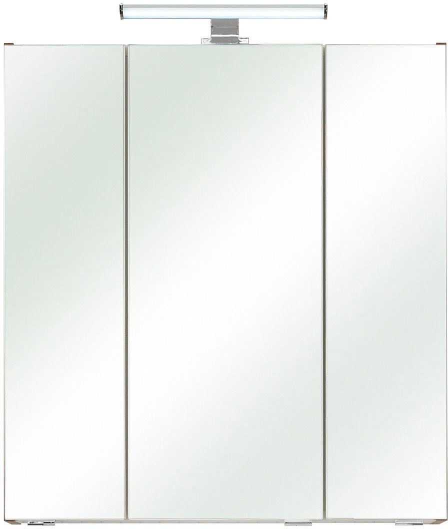 Saphir Badmöbel-Set »Quickset 943 4-teilig, Glaswaschtisch und LED-Spiegelschrank«, (Set, 4 St.), Badmöbel ohne Waschbecken, inkl. Türdämpfer, 7 Türen, 2 Schubladen
