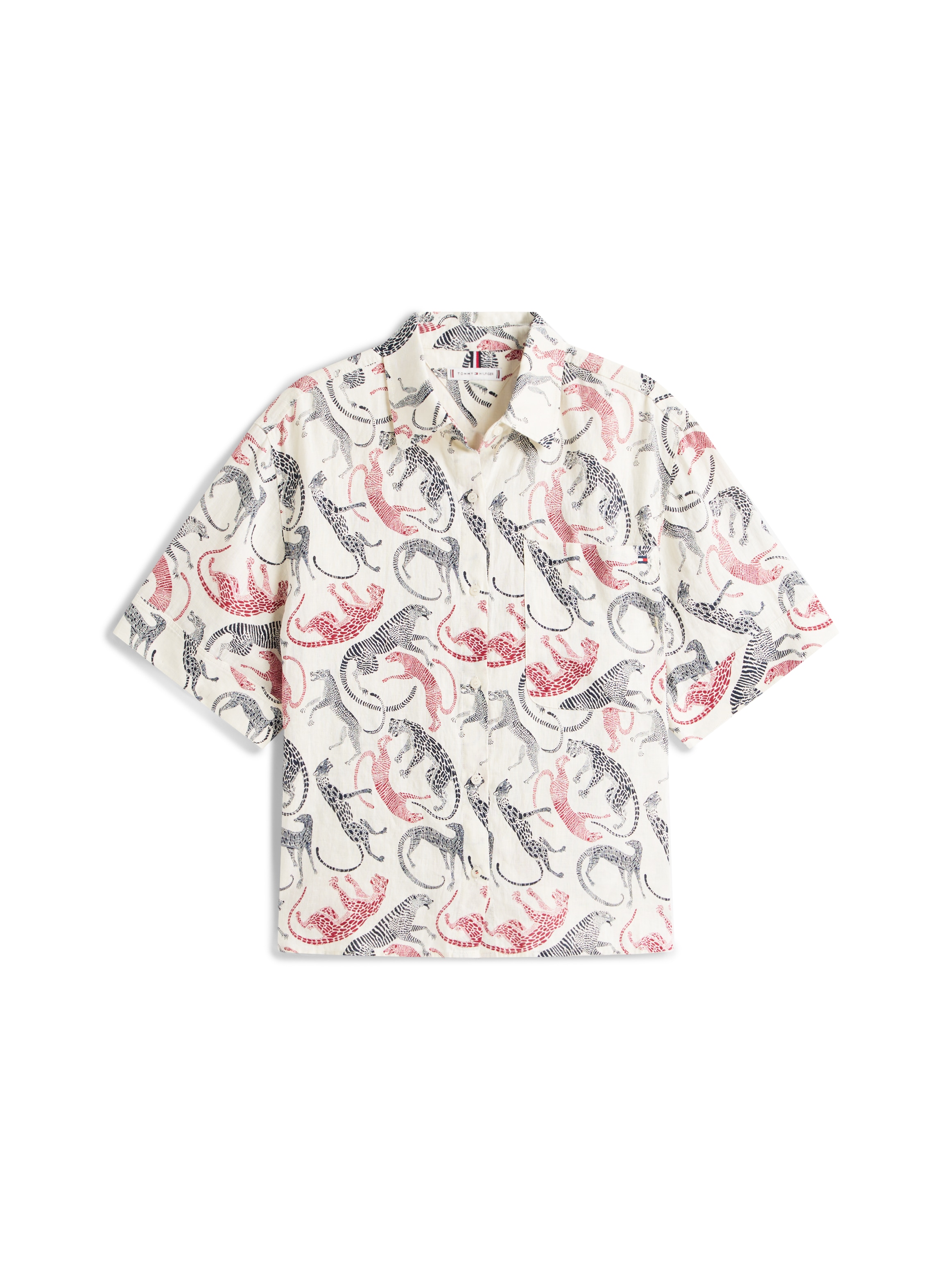 Tommy Hilfiger Kurzarmbluse »ESS LINEN SHORT SLEEVE SHIRT« mit aufgesetzter Brusttasche und Flag-Stickerei, reines Leinen