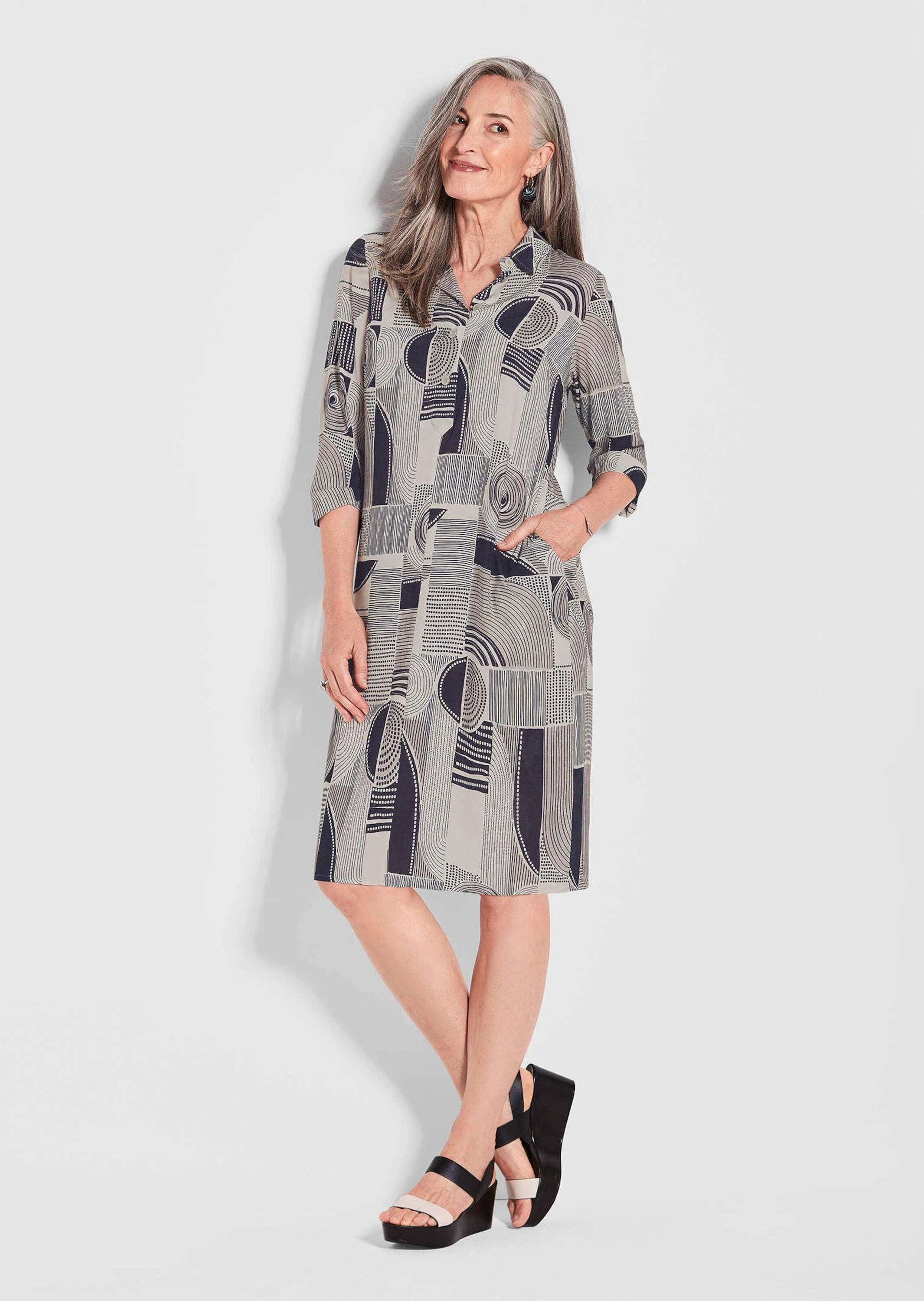 GOLDNER Sommerkleid »Elegantes Hemdblusenkleid mit grafischem Alloverdruck«