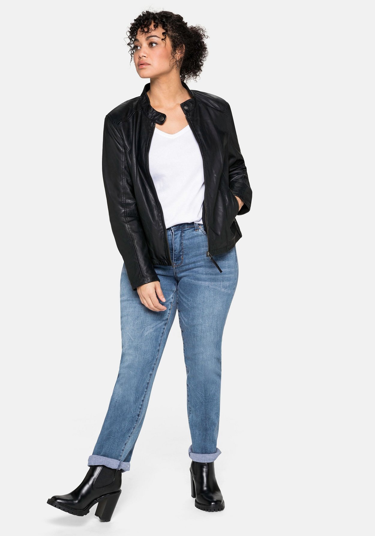 Sheego Lederjacke »Lederjacke aus Lammnappa, mit Stehkragen«