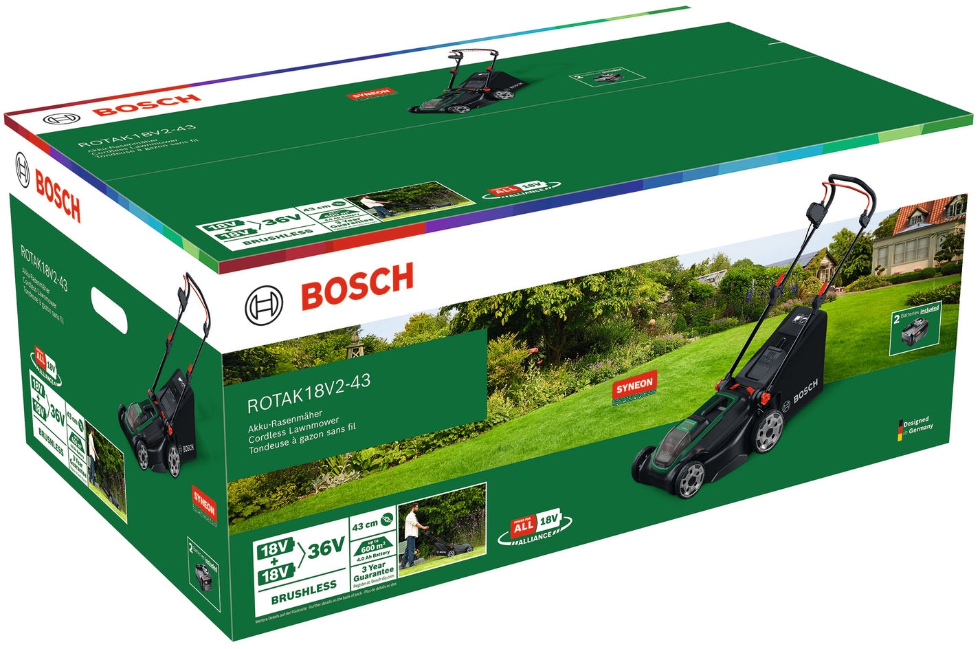 Bosch Home & Garden Akkurasenmäher »ROTAK18V-43« Kraftvoller 3-in-1-Mäher für mittelgroße bis größere Rasenflächen