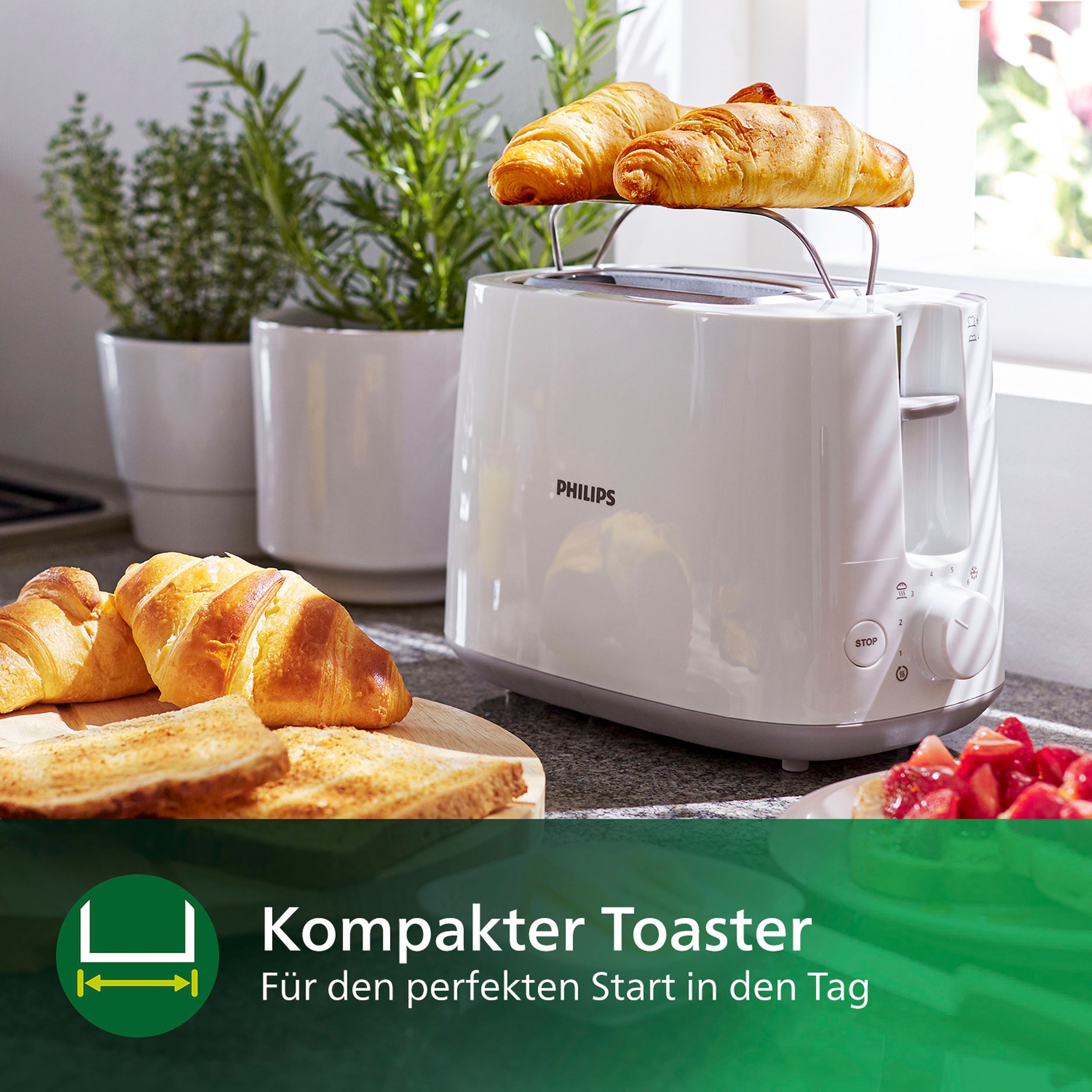 Philips Toaster »HD2581/00«, weiss kurze Brötchenaufsatz, W, 830 Schlitze, 2 bei integrierter OTTO