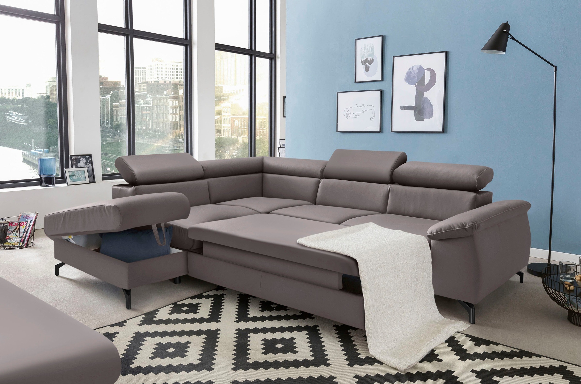 COTTA Polstergarnitur »Komaris L-Form«, (Set), Set bestehend aus: Ecksofa mit Kopfteilverstellung & Hocker
