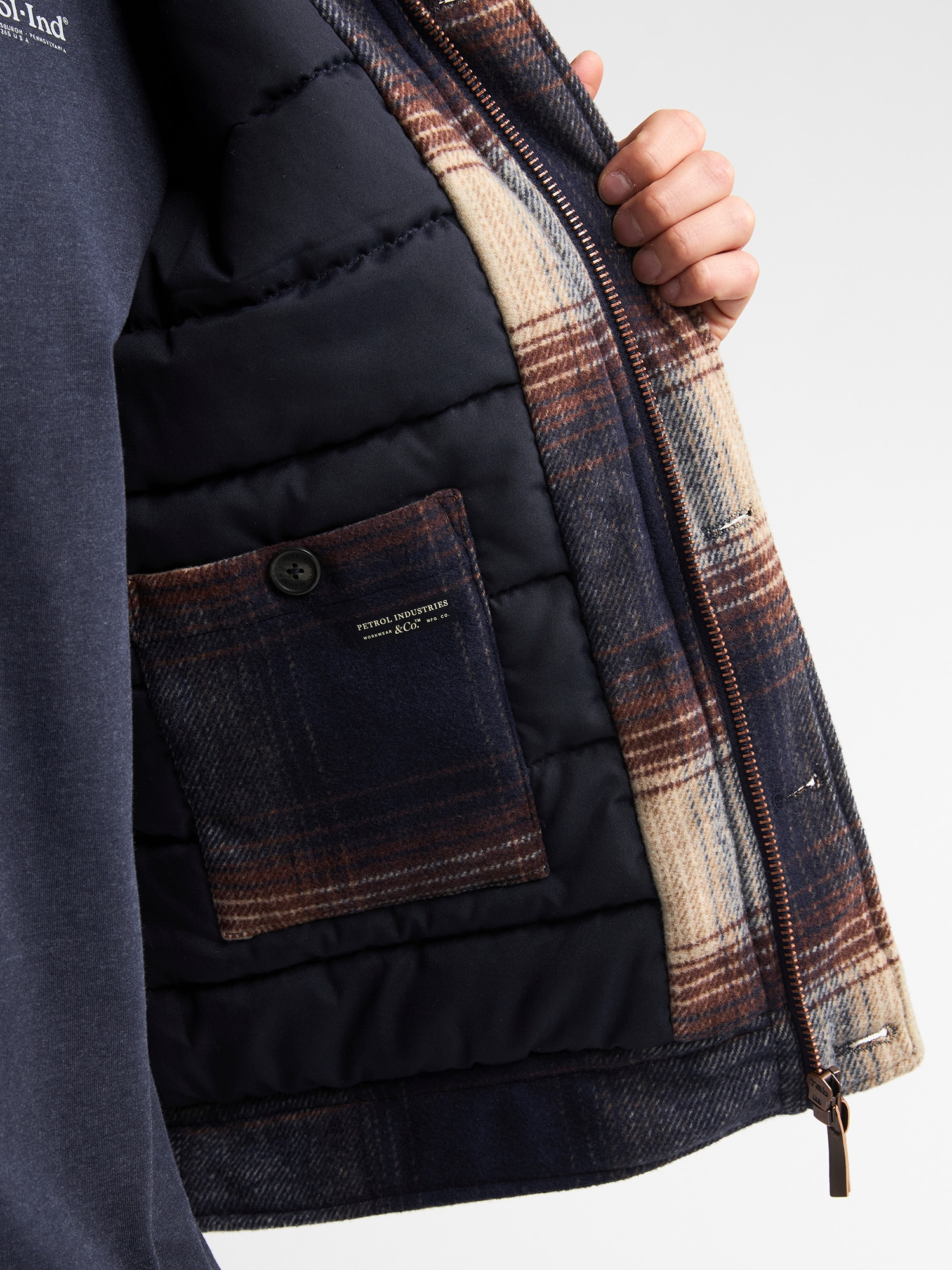 Petrol Industries Hemdjacke mit Karomuster, Knopfleiste und Reißverschluss