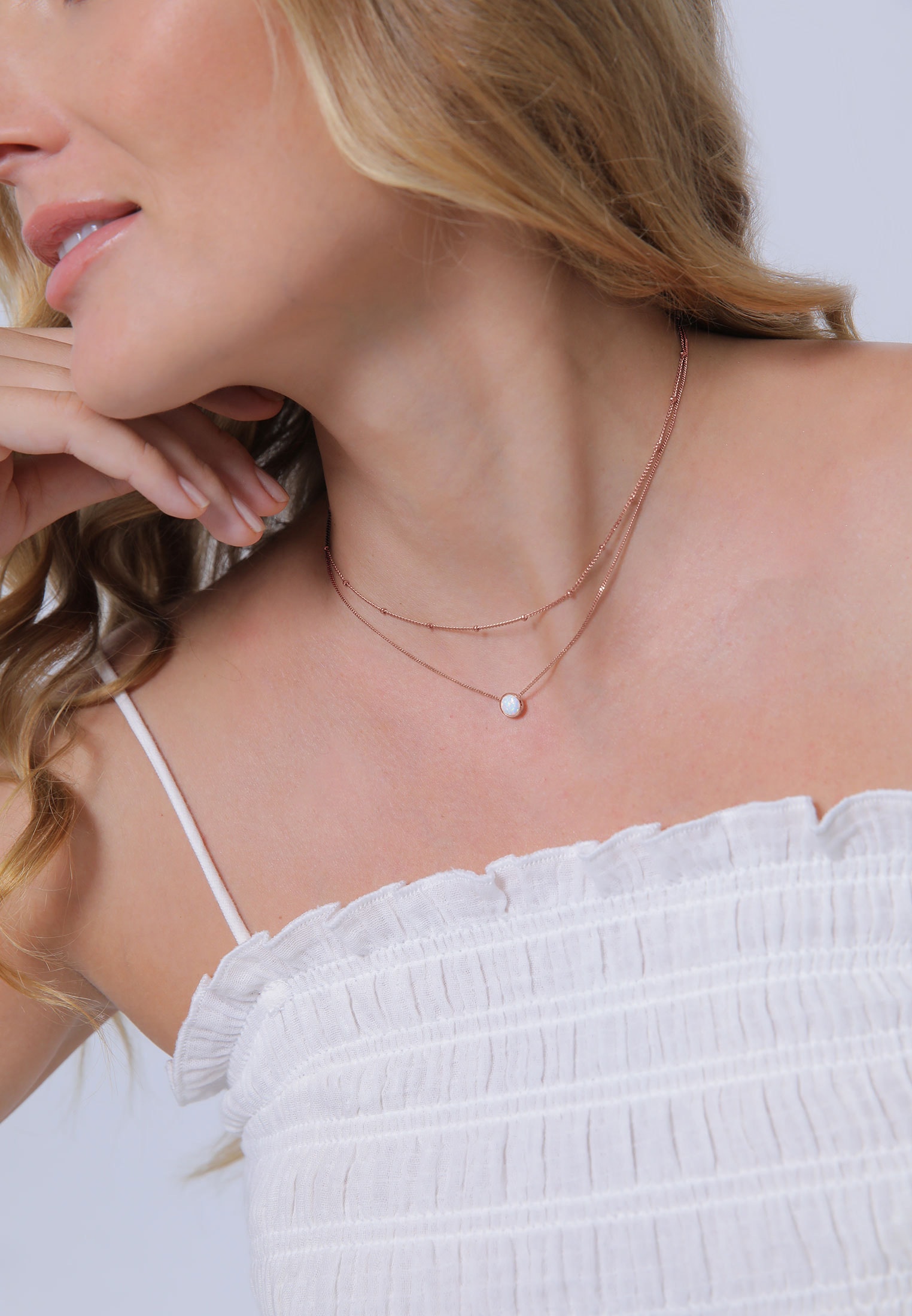 Elli Choker »Halskette Choker Layer Opal Kugelkette 925 Silber«