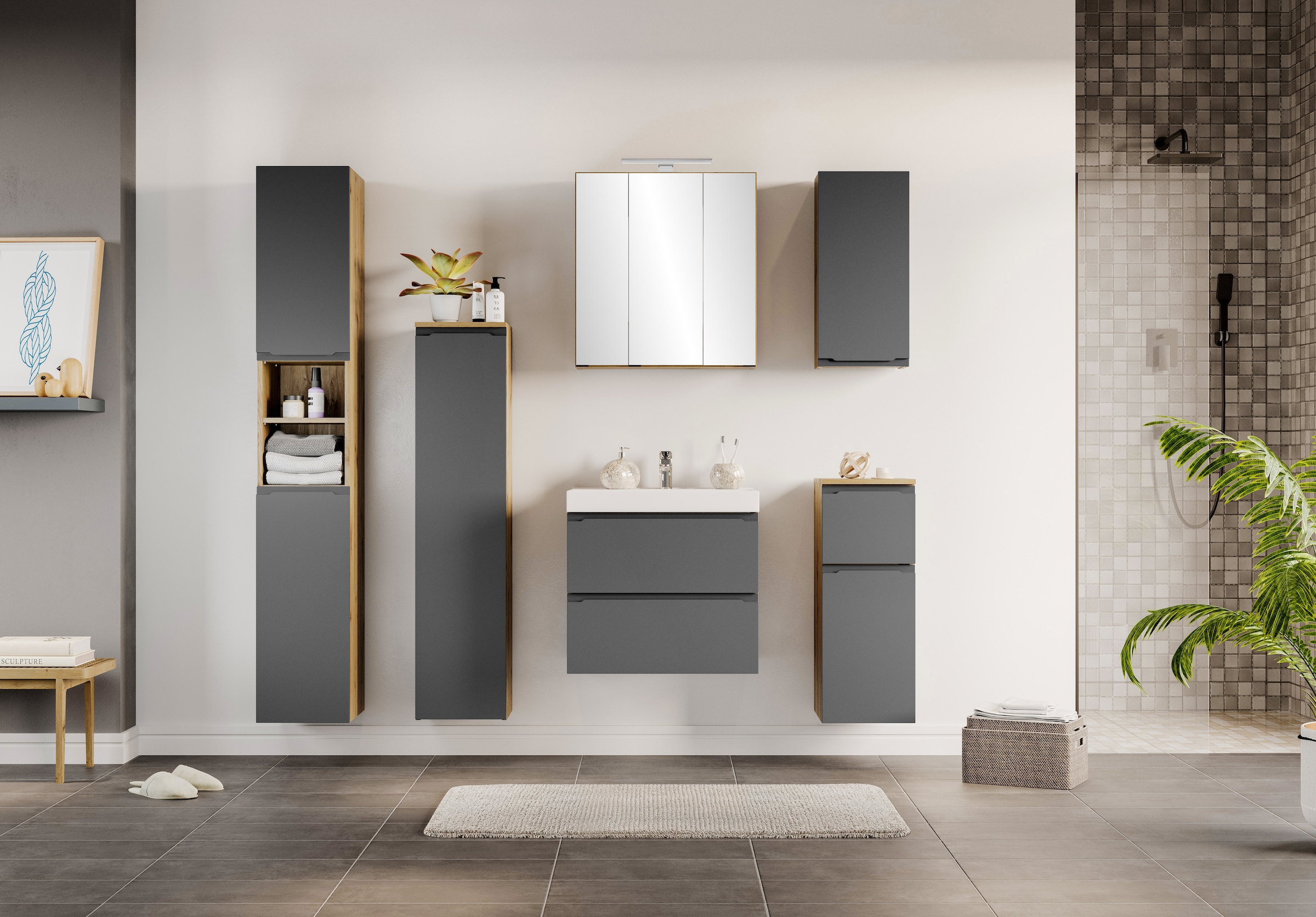 welltime Badezimmerspiegelschrank »CABO, gedämpfte Scharniere« Rundumsicht, dank besonderer Klapptechnik