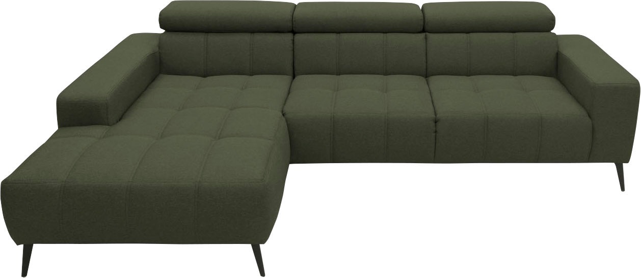 DOMO collection Ecksofa »Trento L-Form, mit Kufenfuß oder Einzelfuß«, wahlweise mit Kopfteilverstellung, Recamiere links/rechts bestellbar