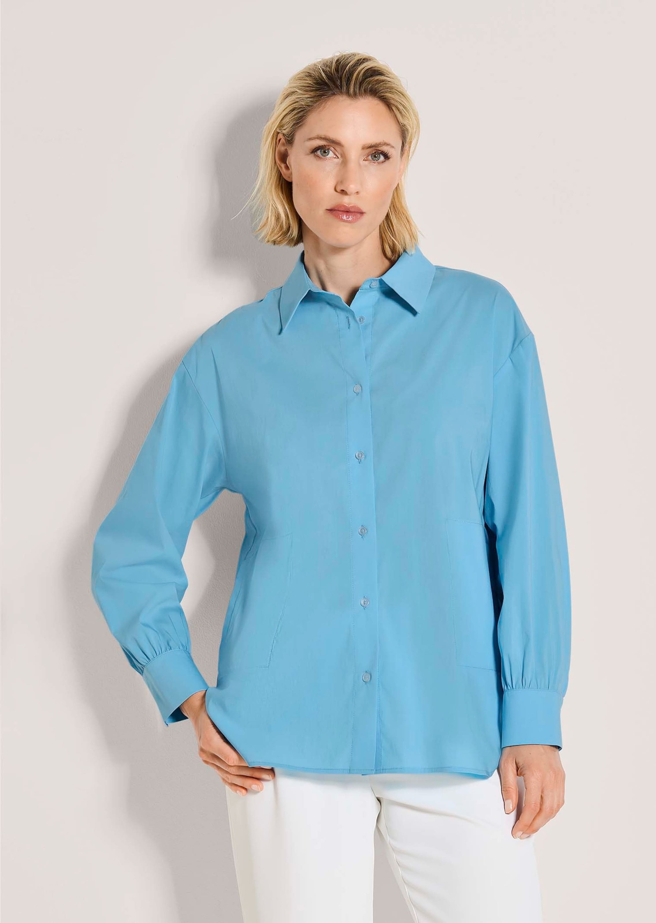 MADELEINE Langarmbluse »Hemdbluse Baumwollbluse mit Paspeltaschen« Bluse mit Gerundetem Saum