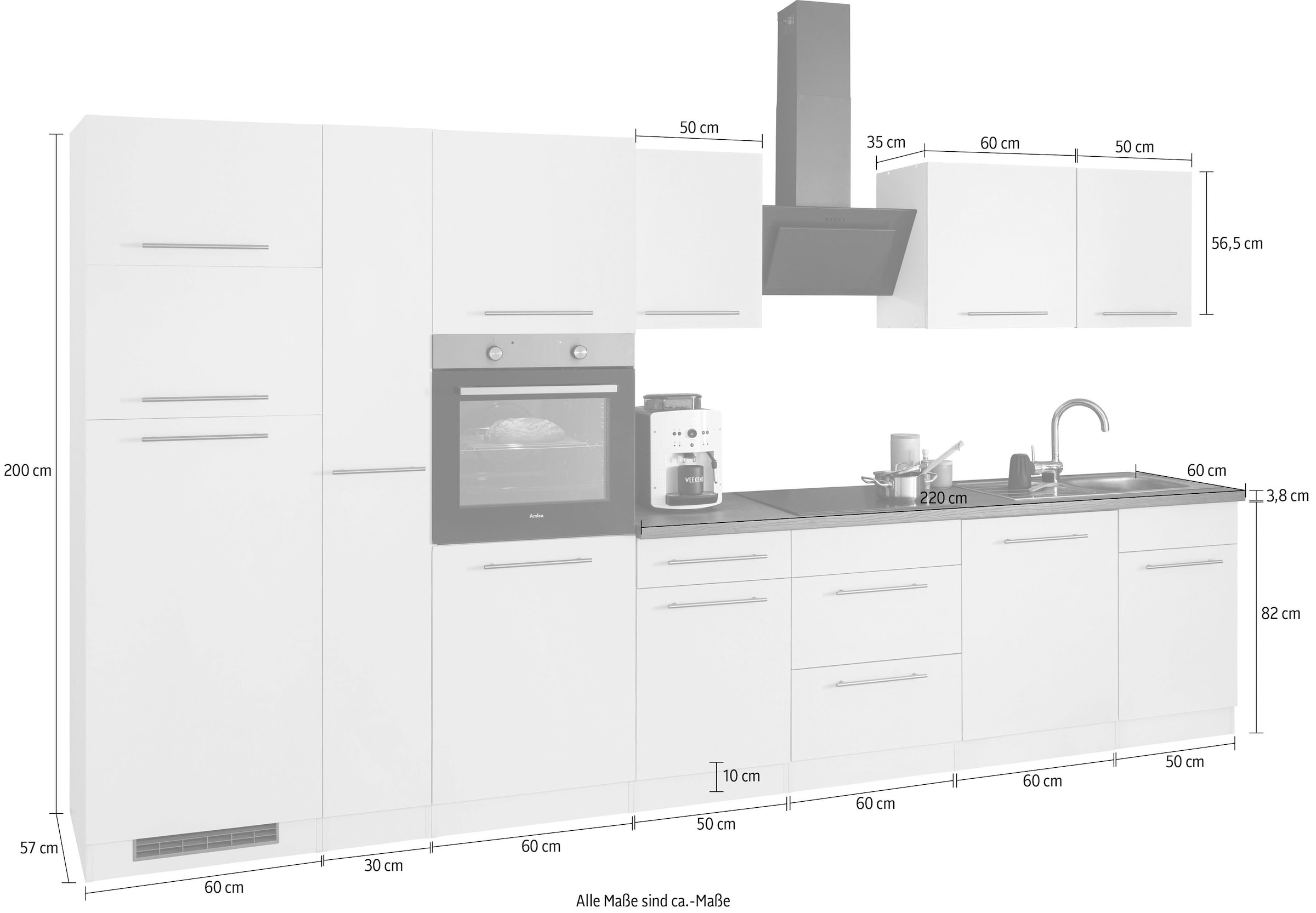 Küchen bei online OTTO 370 cm Breite mit wiho »Unna«, Küchenzeile E-Geräten,