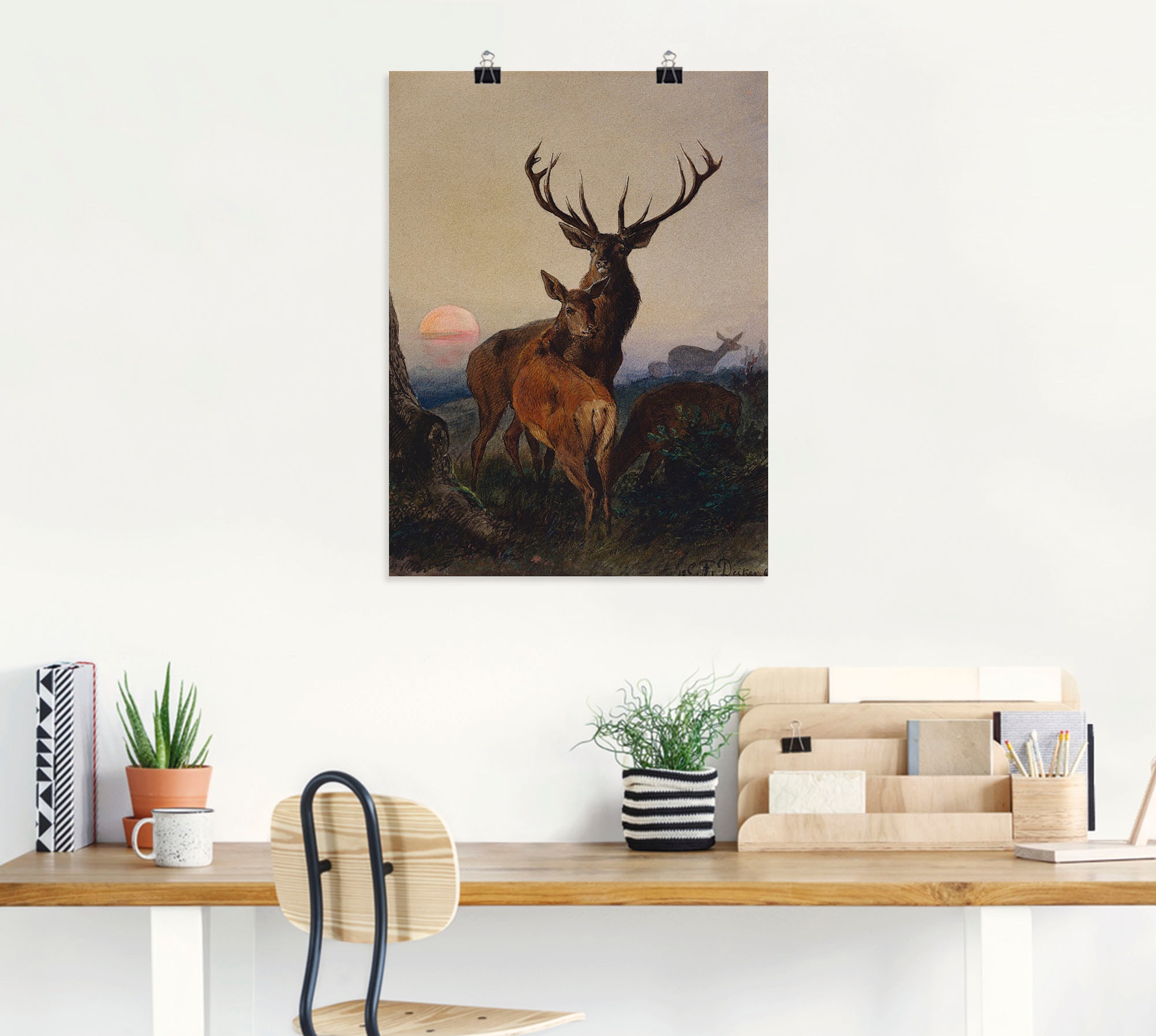 Artland Wandbild »Hirsch und ein Reh bei Sonnenuntergang«, Wildtiere, (1 St.), als Leinwandbild, Poster, Wandaufkleber in verschied. Größen