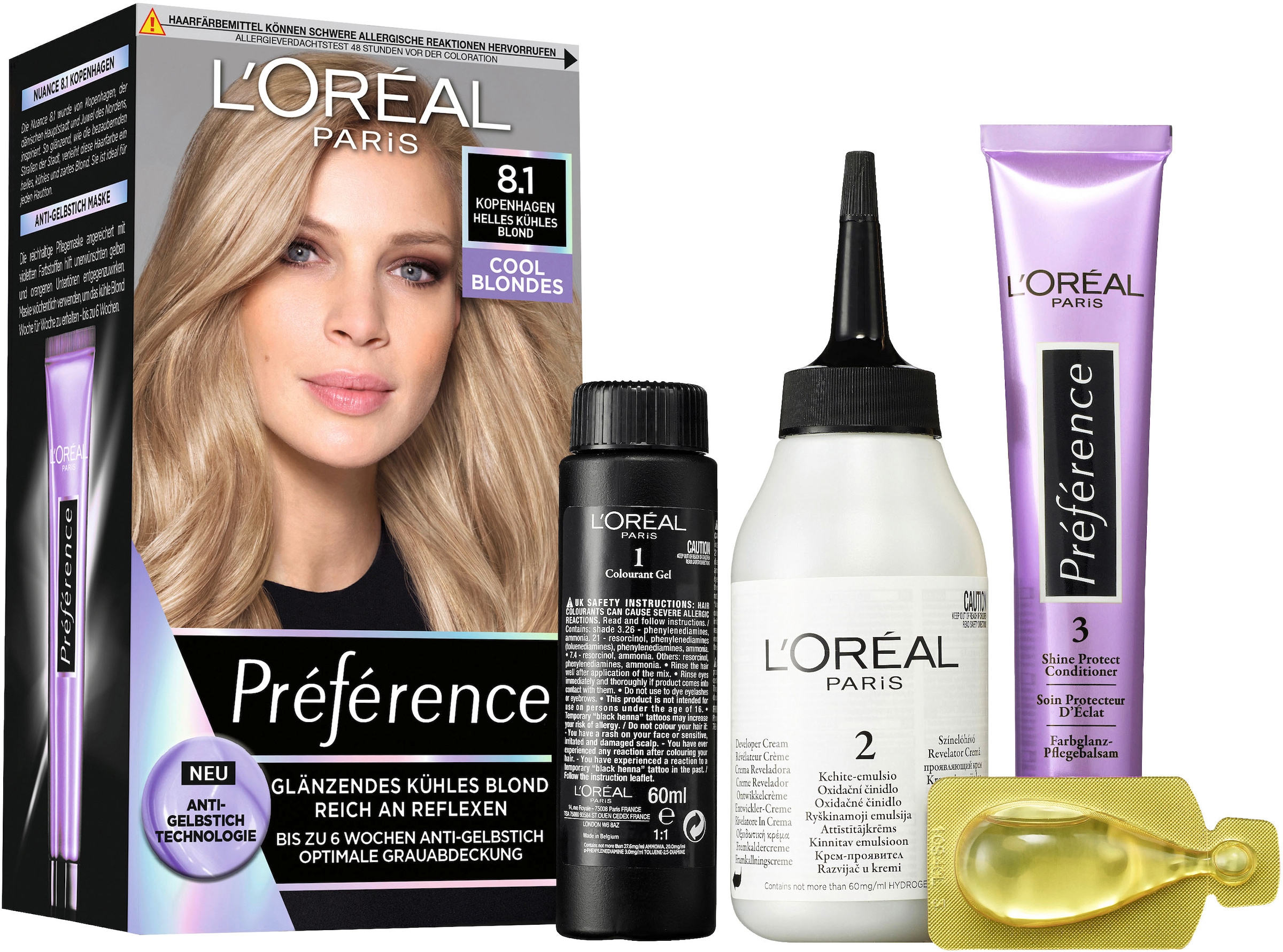 L'ORÉAL PARIS Coloration »Préférence Cool Blondes«, (Packung, 3 tlg.), mit pflegender Formel