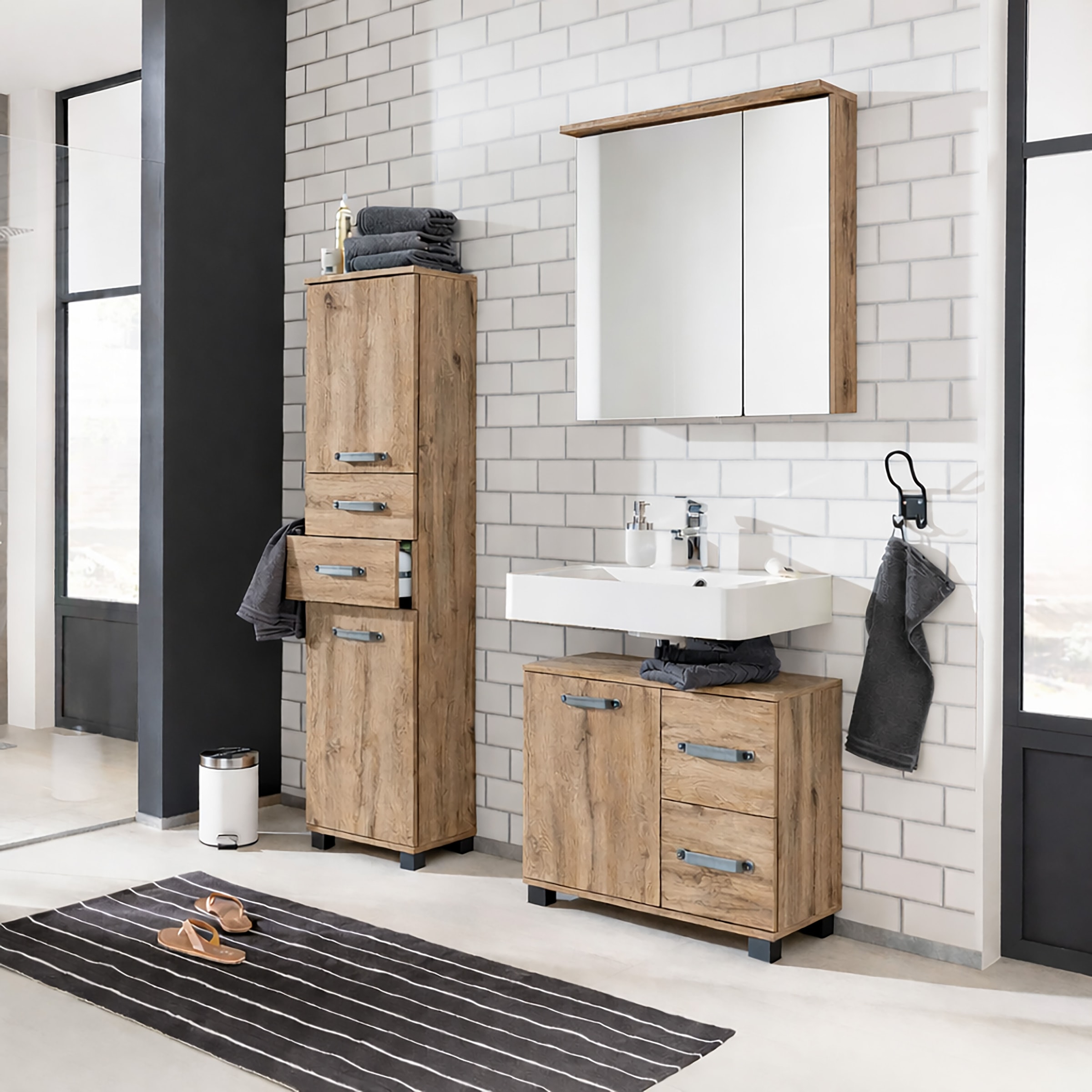 Schildmeyer Hochschrank »Milan« Breite 40,5 cm, mit 2 Türen, 3 Schubladen & Metallgriffen