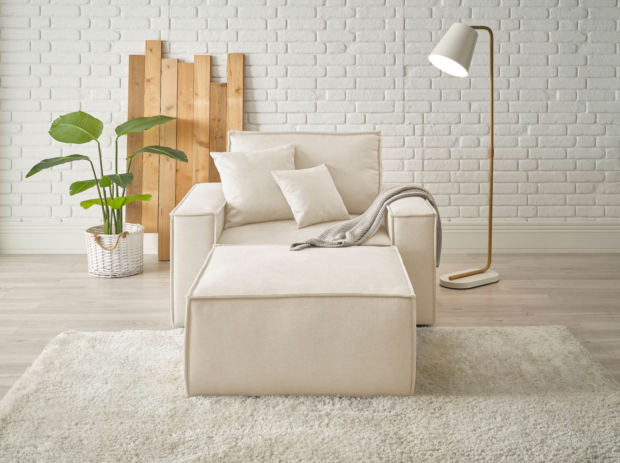 OTTO home Loveseat »FINNLEY Struktur fein, Loveseat & Hocker im Set, inkl. Zierkissen« 2 Stk. tlg. verfügbar in den Stoffqualitäten Bouclé, Struktur fein und Mega Cord