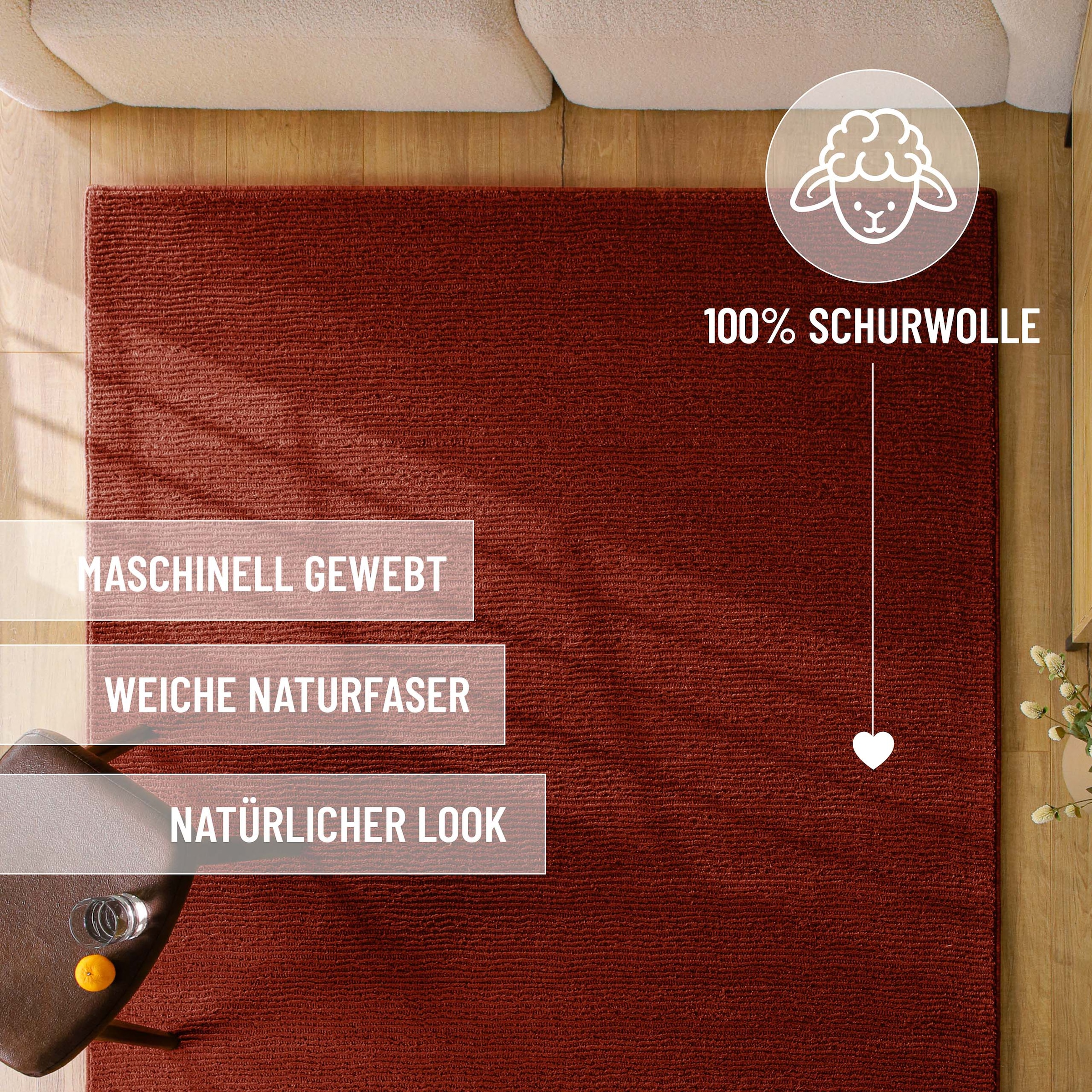 Wecon home Teppich »Castello ONE« rechteckig 7 mm Höhe Schurwolle, Kurzflor mit Hoch-Tief-Effekt, Wohnzimmer, Streifenmuster