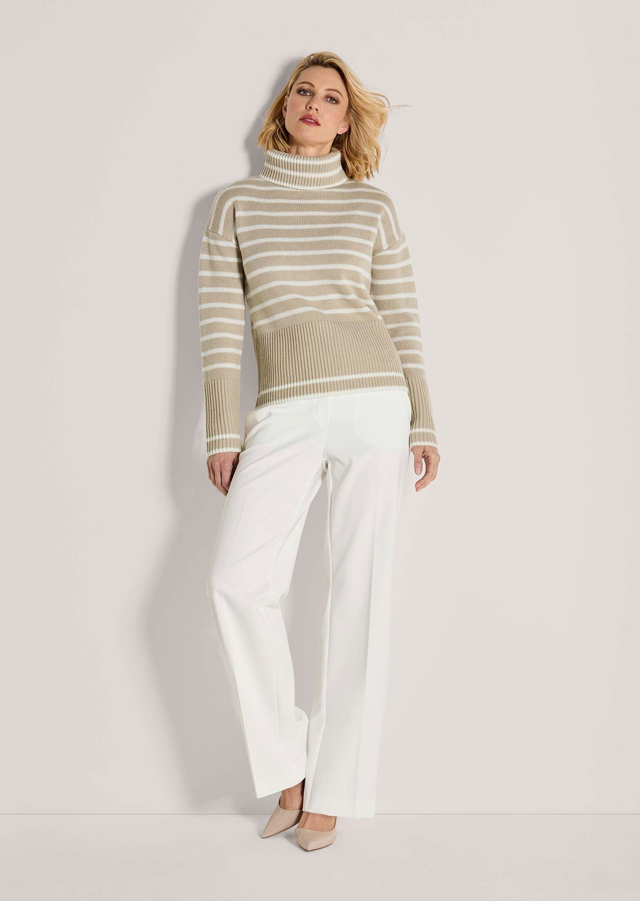 MADELEINE Longpullover »Strickpullover Moderner Rollkragenpullover im Streifen-Design« Mit Wolle