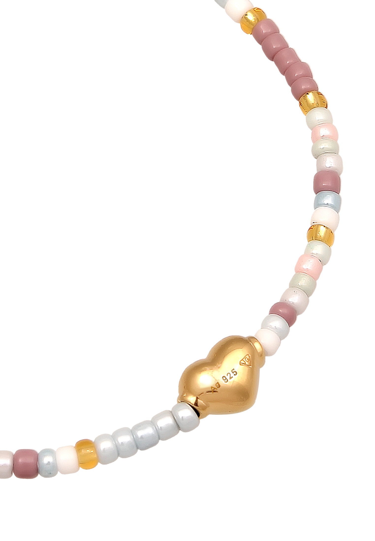 Elli Armkette »Armband Herz Pastell Glas Perlen 925 Sterling Silber vergoldet«