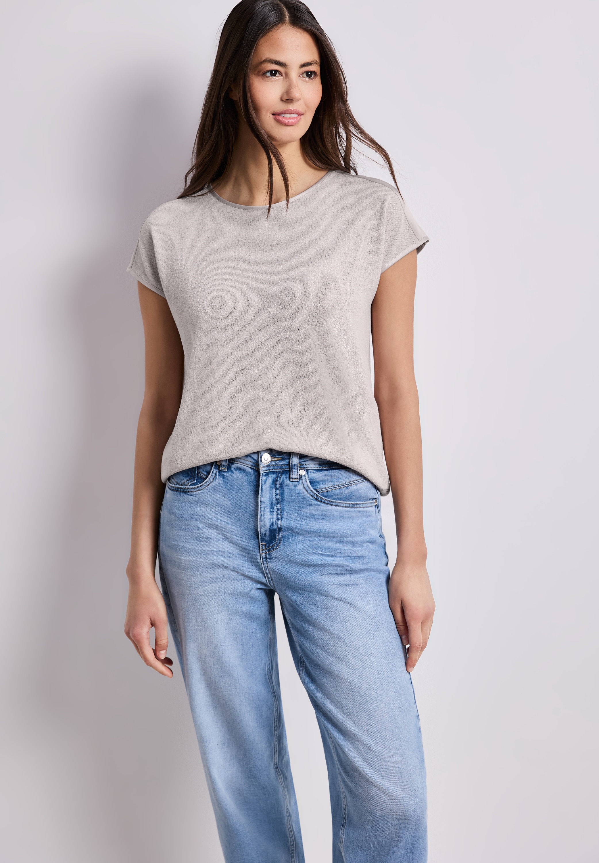 STREET ONE Shirttop unifarben, Sommershirt, in Strick-Optik