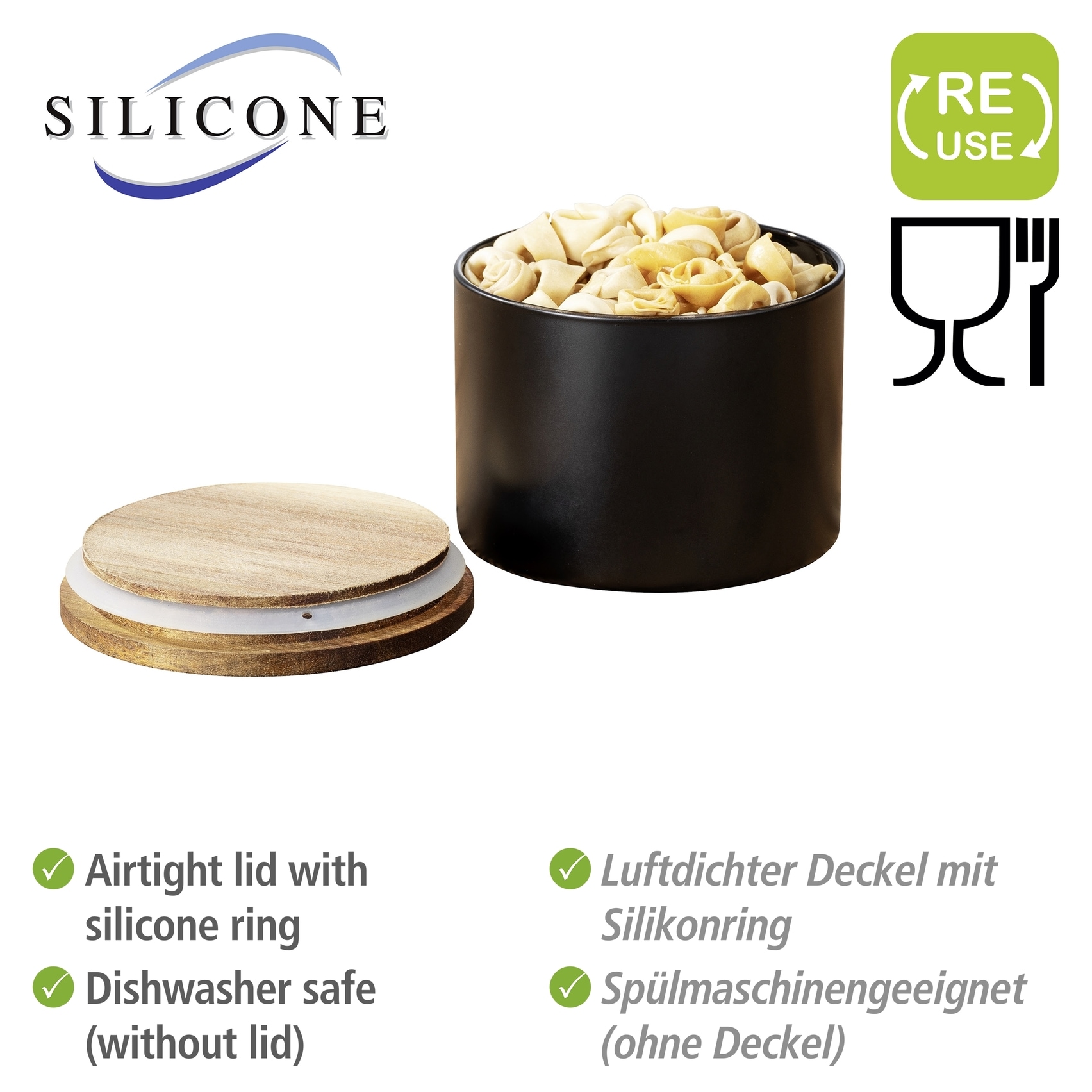 WENKO Vorratsdose »Modell Mio«, (1 tlg.), Frischhaltedose für Lebensmittel, luftdichter Deckel aus Akazienholz