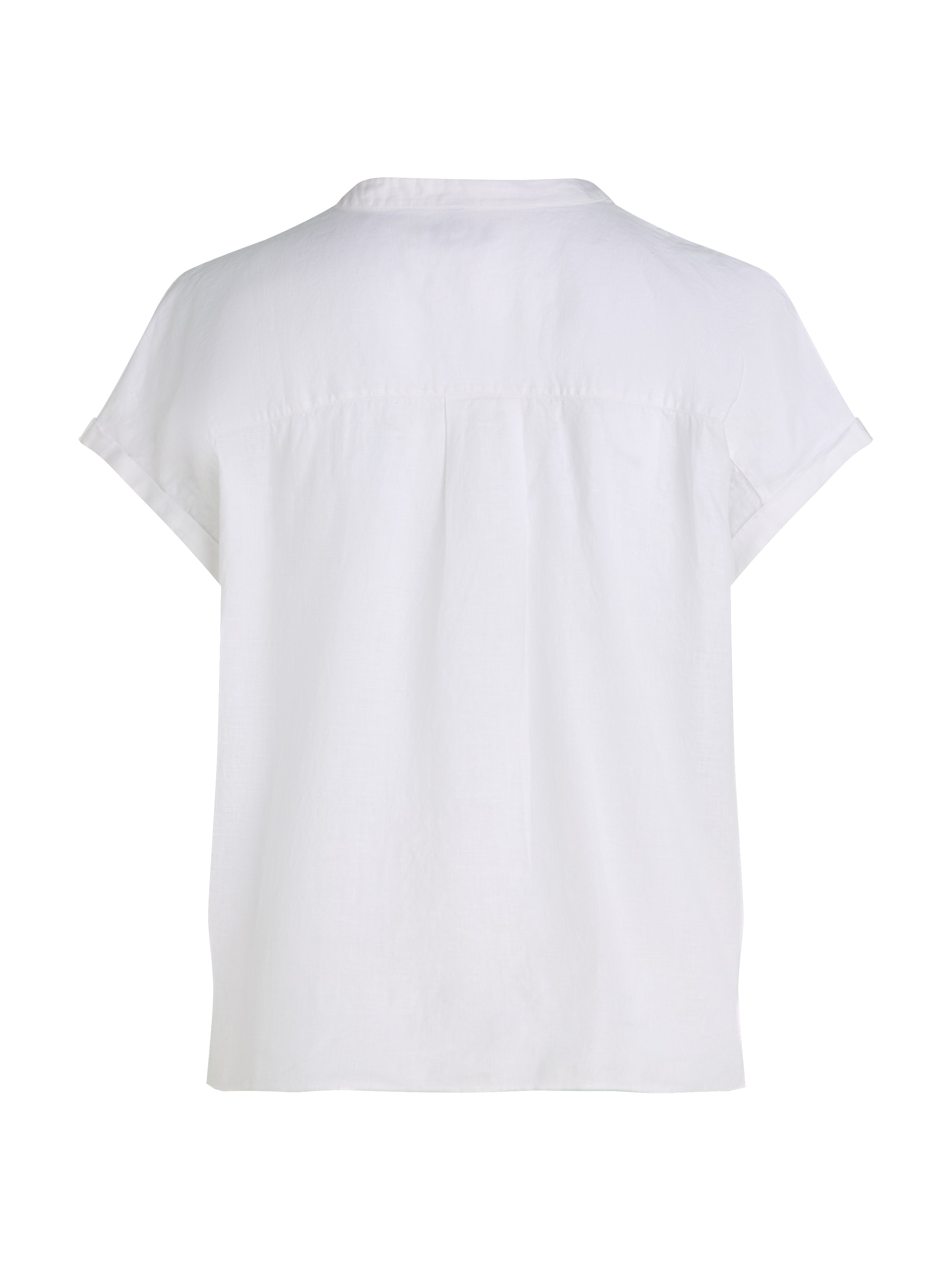 Tommy Hilfiger Curve Klassische Bluse »CRV ESS LI COLLARLESS S/S BLOUSE«, in Großen Größen, Leinenqualität, Logostickerei