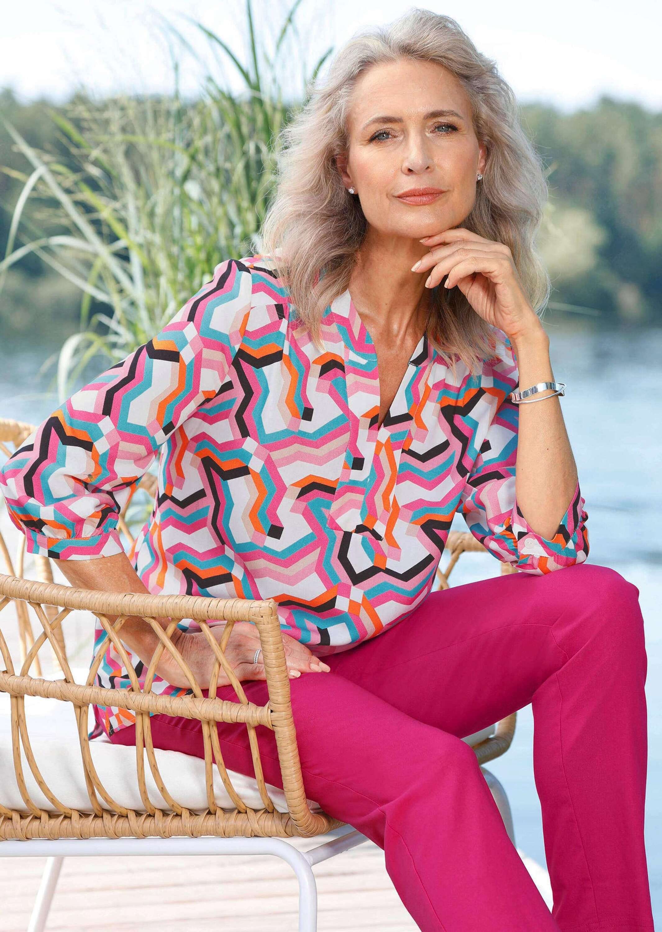 GOLDNER Tunika »Kurzgröße Mit Allover-Print in Tunikaform, 3/4-Ärmeln«