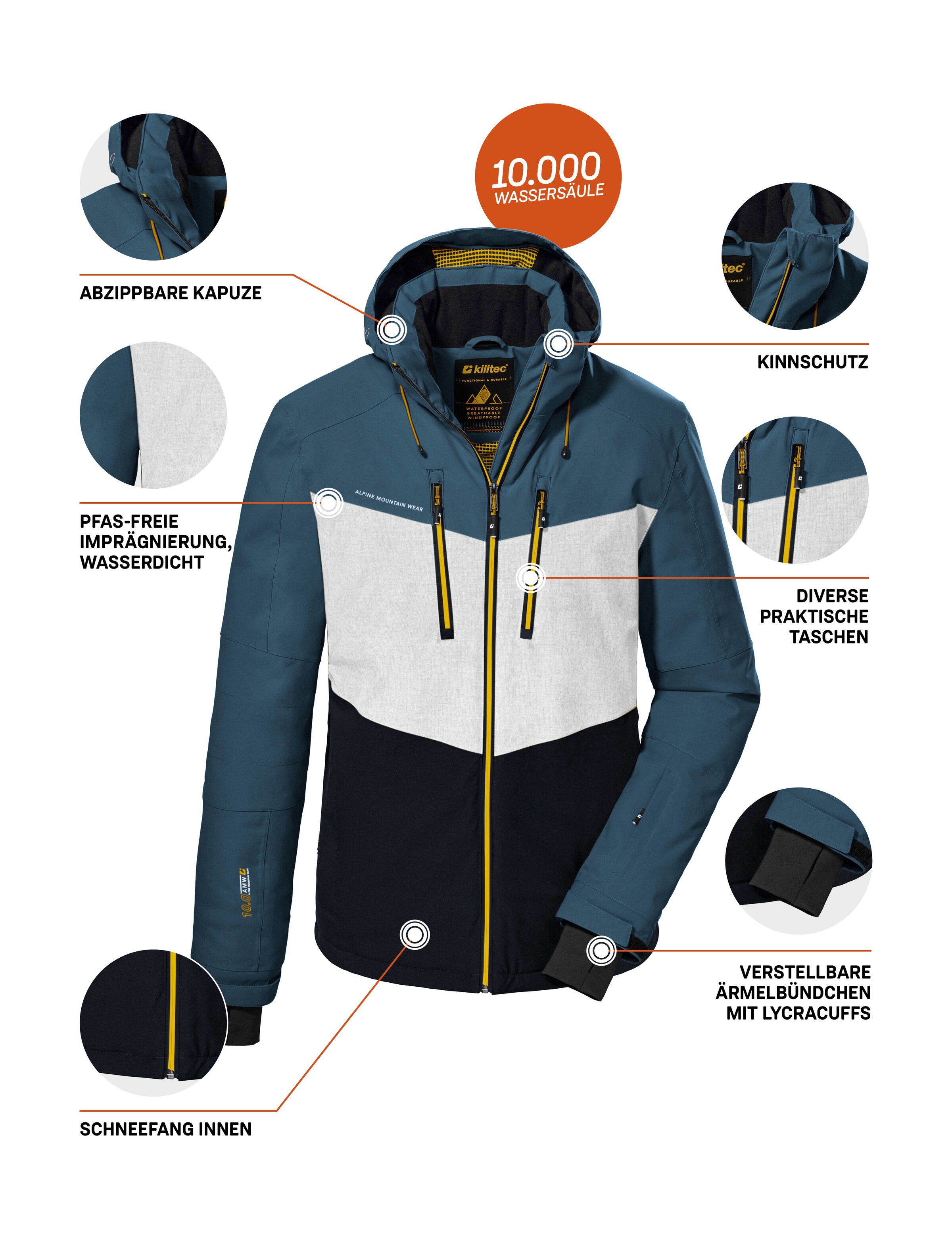 Killtec Skijacke »KSW 45 MN SKI JCKT« Trendige, wasserdichte Skijacke mit abnehmbarer Kapuze und Schneefang