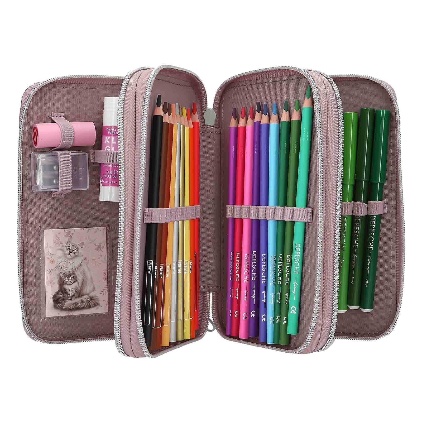 Depesche Buntstift »3-Fach Federtasche BLOOMING KITTY TOPModel 7,5 x 13 x 20 cm flieder«