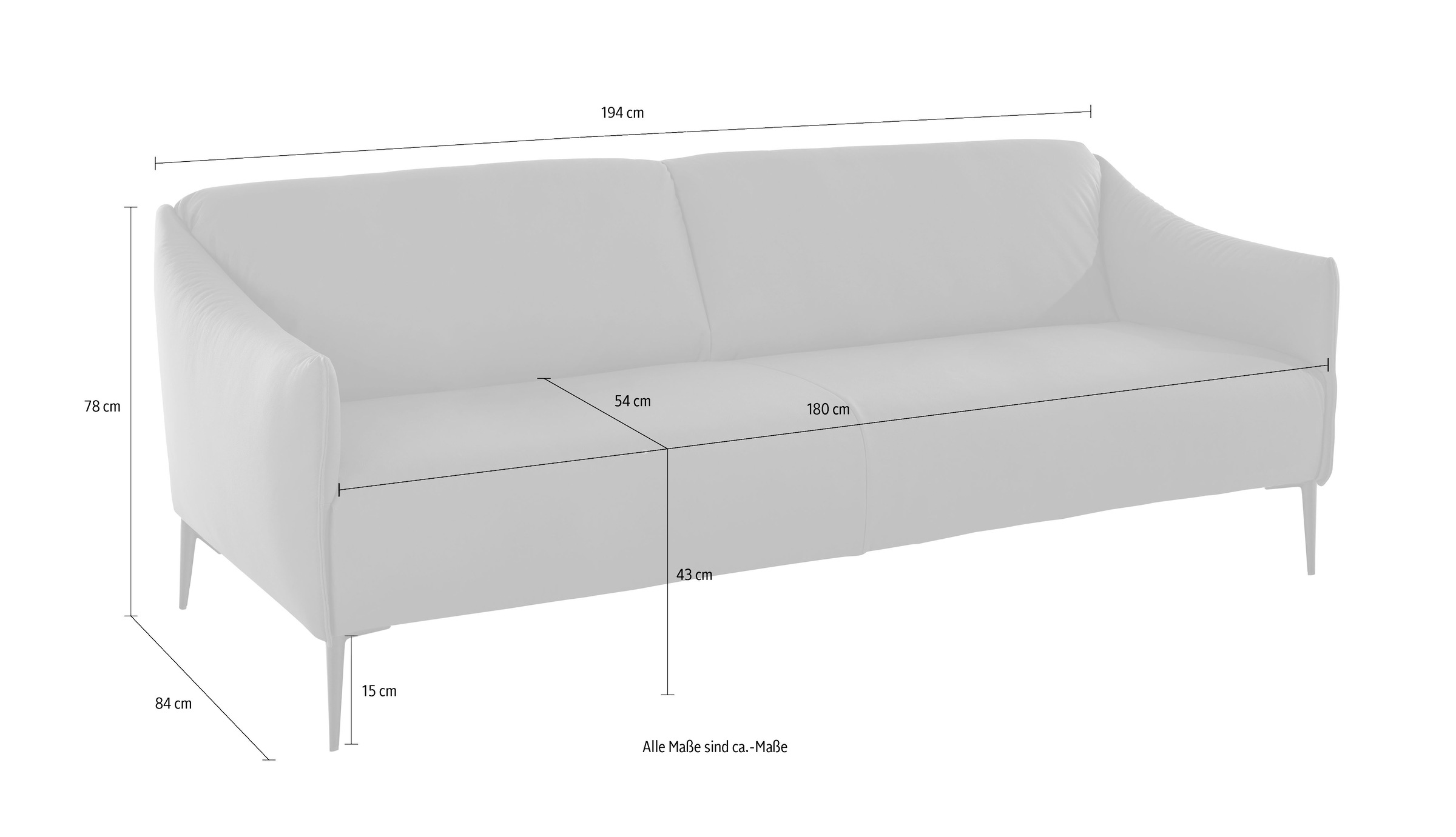 W.SCHILLIG 2,5-Sitzer »sally Design-Sofa, Loungesofa, bequem, schmale Armlehnen, Breite 194cm« mit Metallfüßen in Schwarz pulverbeschichtet, Breite 194 cm